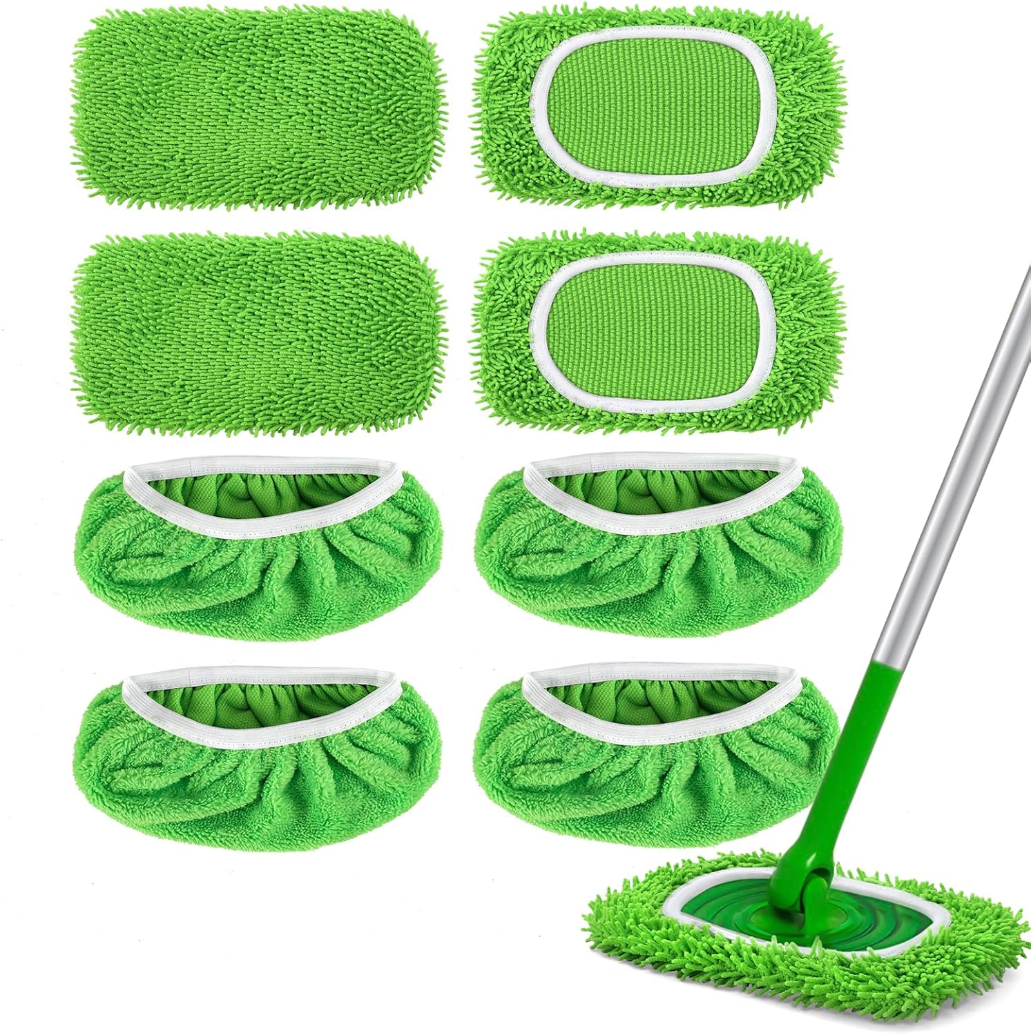 4+4 Reusable Microfiber Mop Pads Compatible with Swiffer Sweeper- Dry Sweeping Cloths & Wet Mopping Cloths - Washable Wet Pads Refill for Mopping Floors Mop is not Included