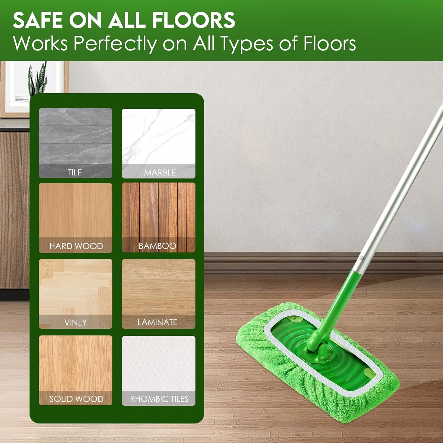 4+4 Reusable Microfiber Mop Pads Compatible with Swiffer Sweeper- Dry Sweeping Cloths & Wet Mopping Cloths - Washable Wet Pads Refill for Mopping Floors Mop is not Included
