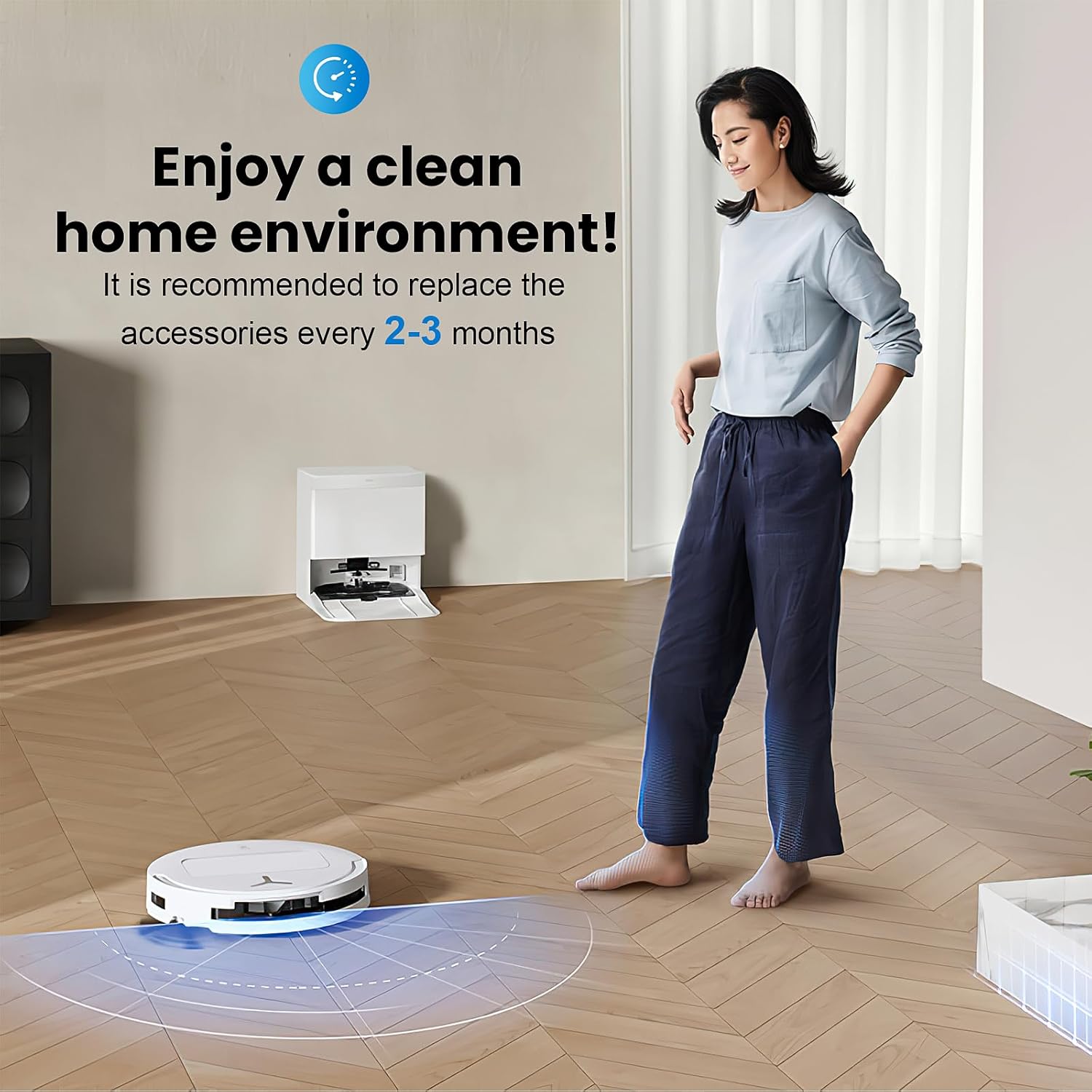 24 Pcs Replacement Parts for Ecovacs Deebot T50 Pro Omni / T50 Pro Omni Gen2 / T50 Omni Robot Vacuum, Include 1 Main Brush, 6 Dust Bags, 4 Filters, 6 Side Brushes, 6 Mop Pads and 1 Cleaning Tool