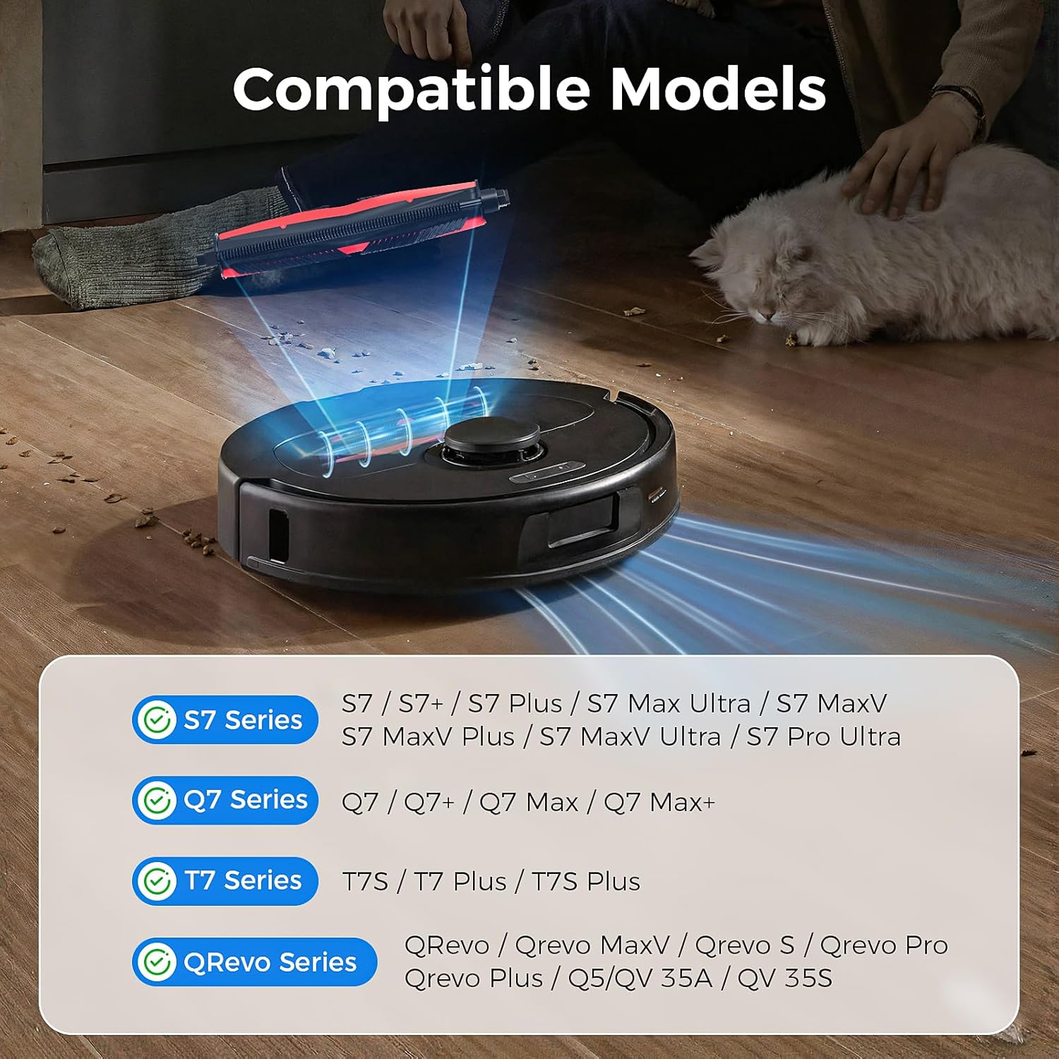 TriCut Brush for Roborock S7/S7 Plus/S7 MaxV/S7 MaxV Plus/S7 MaxV Ultra/S7 Pro Ultra/QV35A/QV35S/Q5/Qrevo Series/Q Revo/Qrevo Pro/Qrevo Plus/Q7 Series/T7S Series Robot Vacuum, Hair-Detangle Main Brush