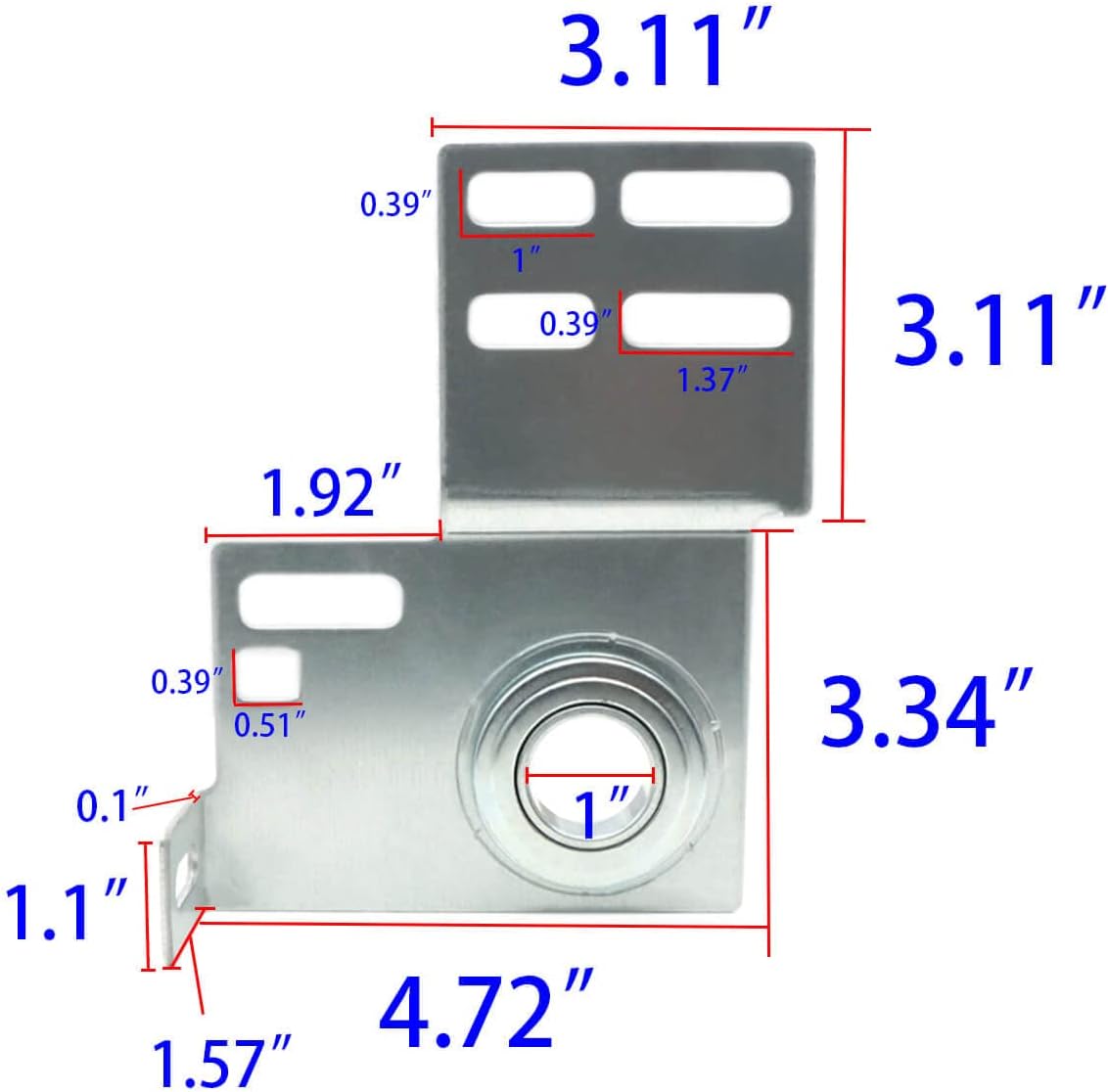 End Bearing Plates Brackets, Garage Door Parts Torsion Spring Residential Bracket with Bearings 3 3/8 Inch, for 2" Track Wood or Steel Doors Pair