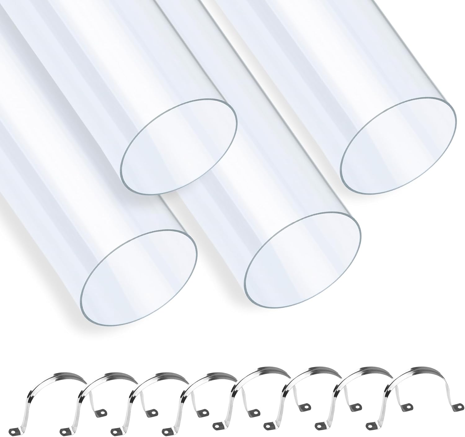 Xadnitu 4 Pieces 2-1/2" x 36" Clear Rigid Pipes, Plastic Round Tubes with Strap Clamps for Home, Garden, Woodworking, DIY Dust Collection System