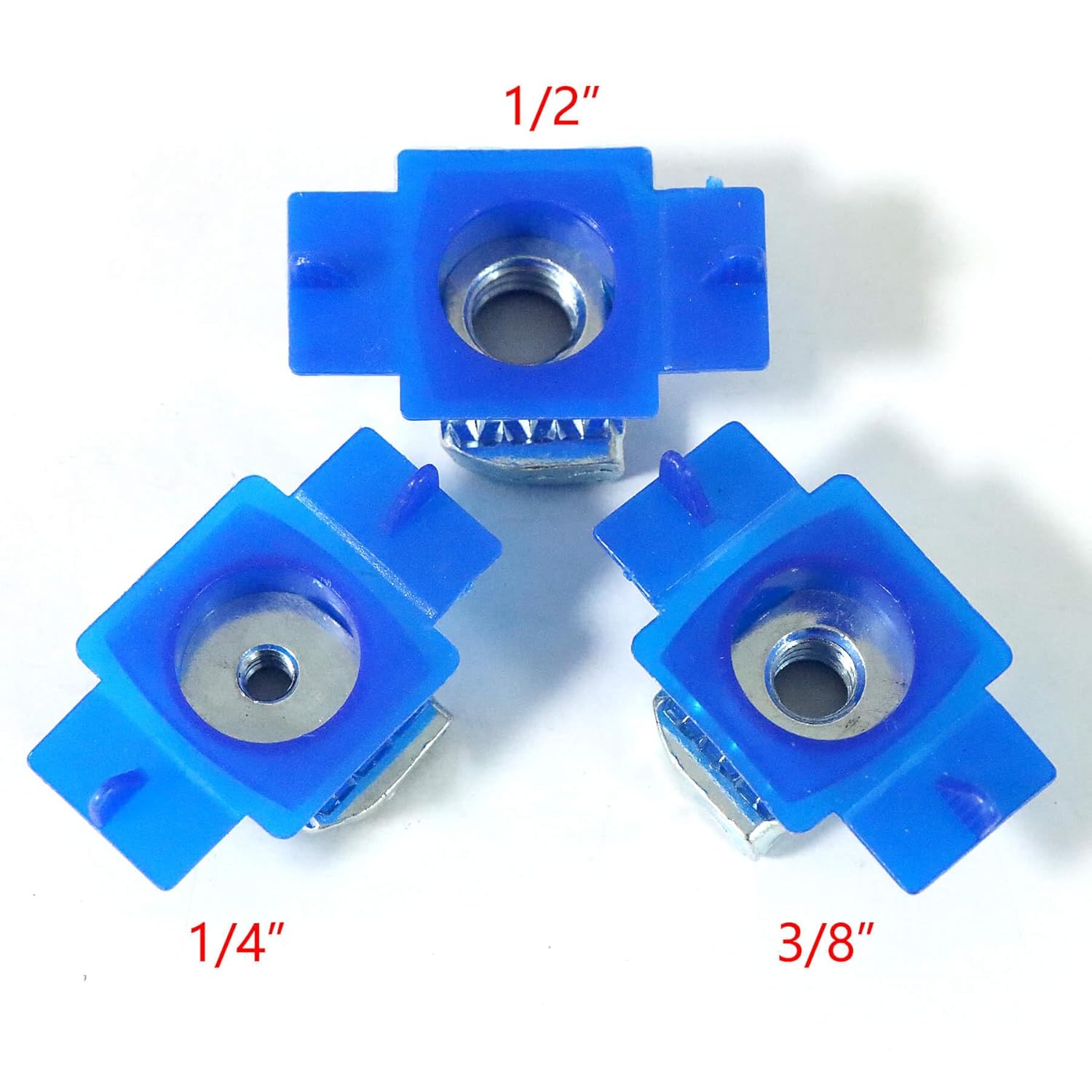 Xadnitu 100 Pieces 1/4"-20 Strut Channel Cone Nuts with Nylon Blue Tab, Thickened Unistrut Squeeze Nuts for Strut Channel Support, Solar Panel Mounting System