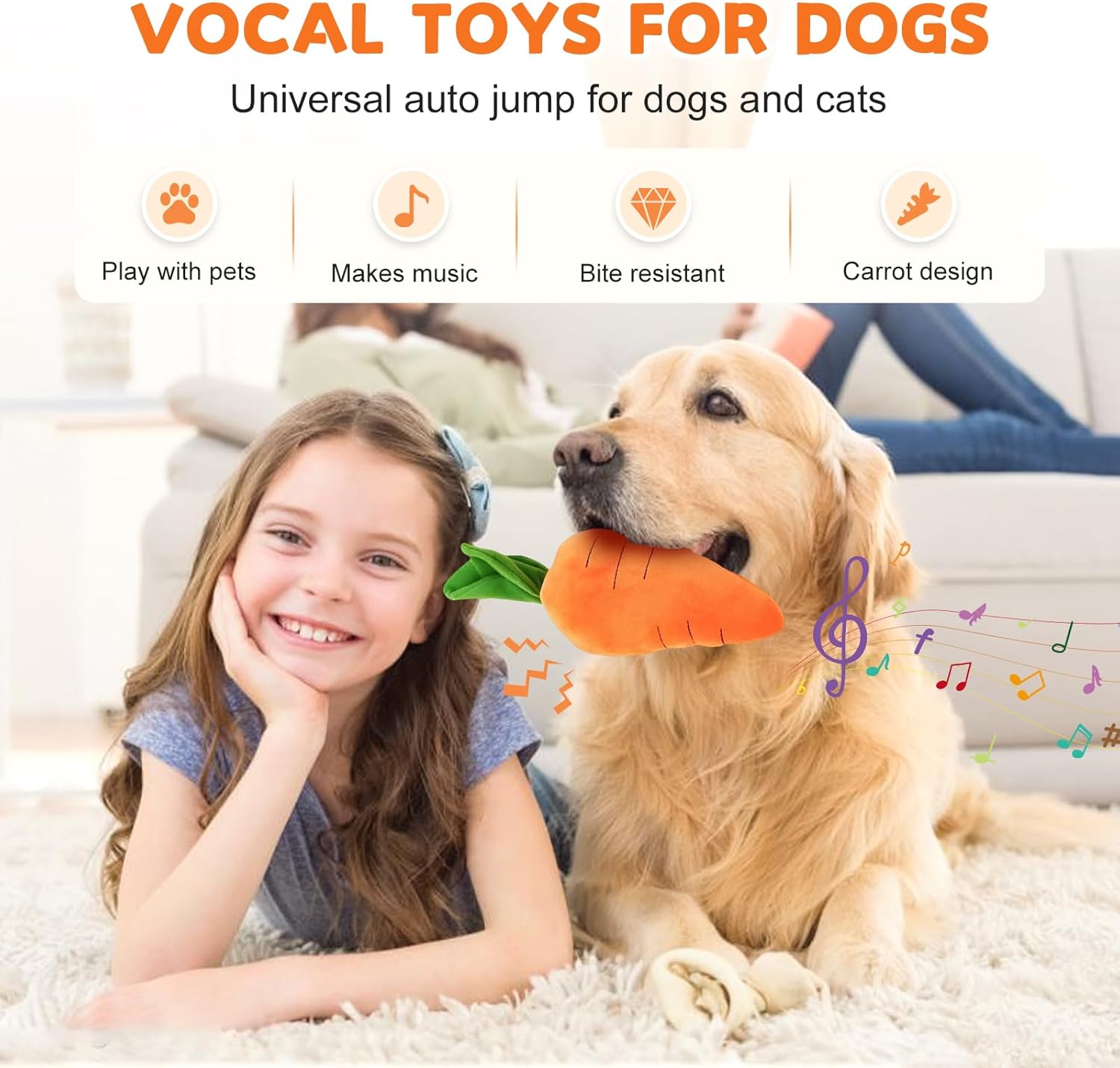 2026 New Dog Toys with Squeaker and Crinkle, Upgrade Indestructible Plush Dog Toy for Aggressive Chewers, Suitable for Large Medium Small Dogs Radish A