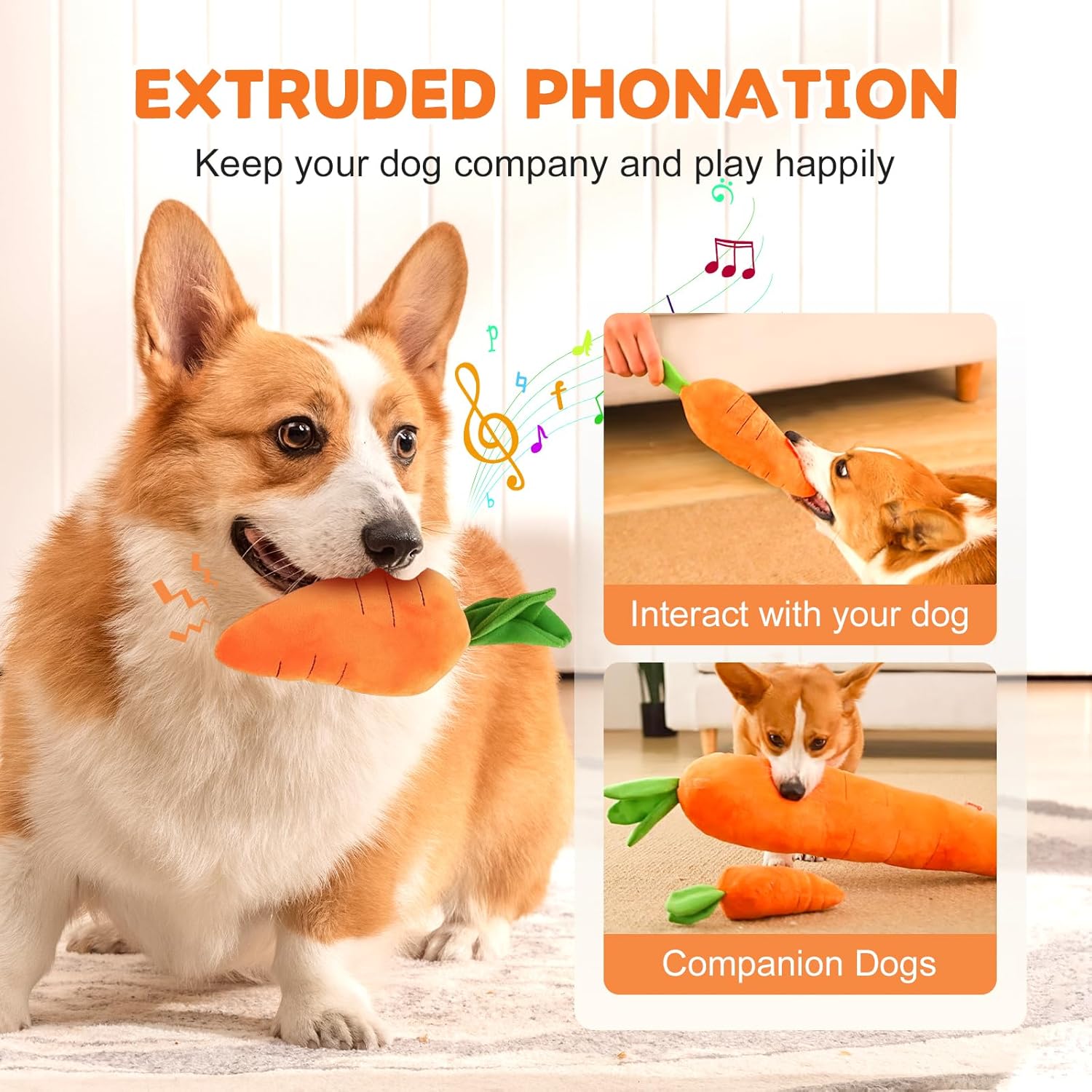 2026 New Dog Toys with Squeaker and Crinkle, Upgrade Indestructible Plush Dog Toy for Aggressive Chewers, Suitable for Large Medium Small Dogs Radish A