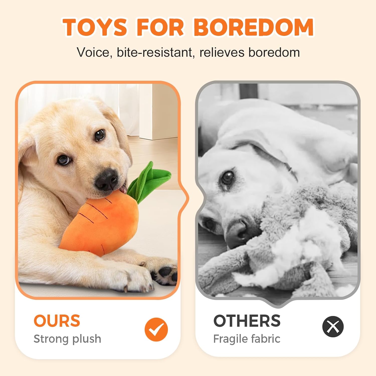 2026 New Dog Toys with Squeaker and Crinkle, Upgrade Indestructible Plush Dog Toy for Aggressive Chewers, Suitable for Large Medium Small Dogs Radish A