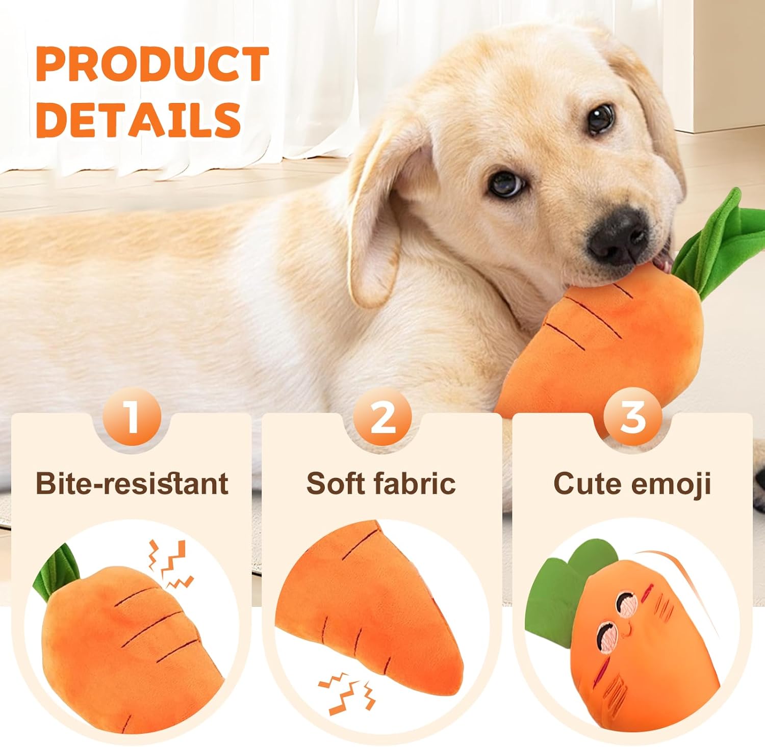 2026 New Dog Toys with Squeaker and Crinkle, Upgrade Indestructible Plush Dog Toy for Aggressive Chewers, Suitable for Large Medium Small Dogs Radish A