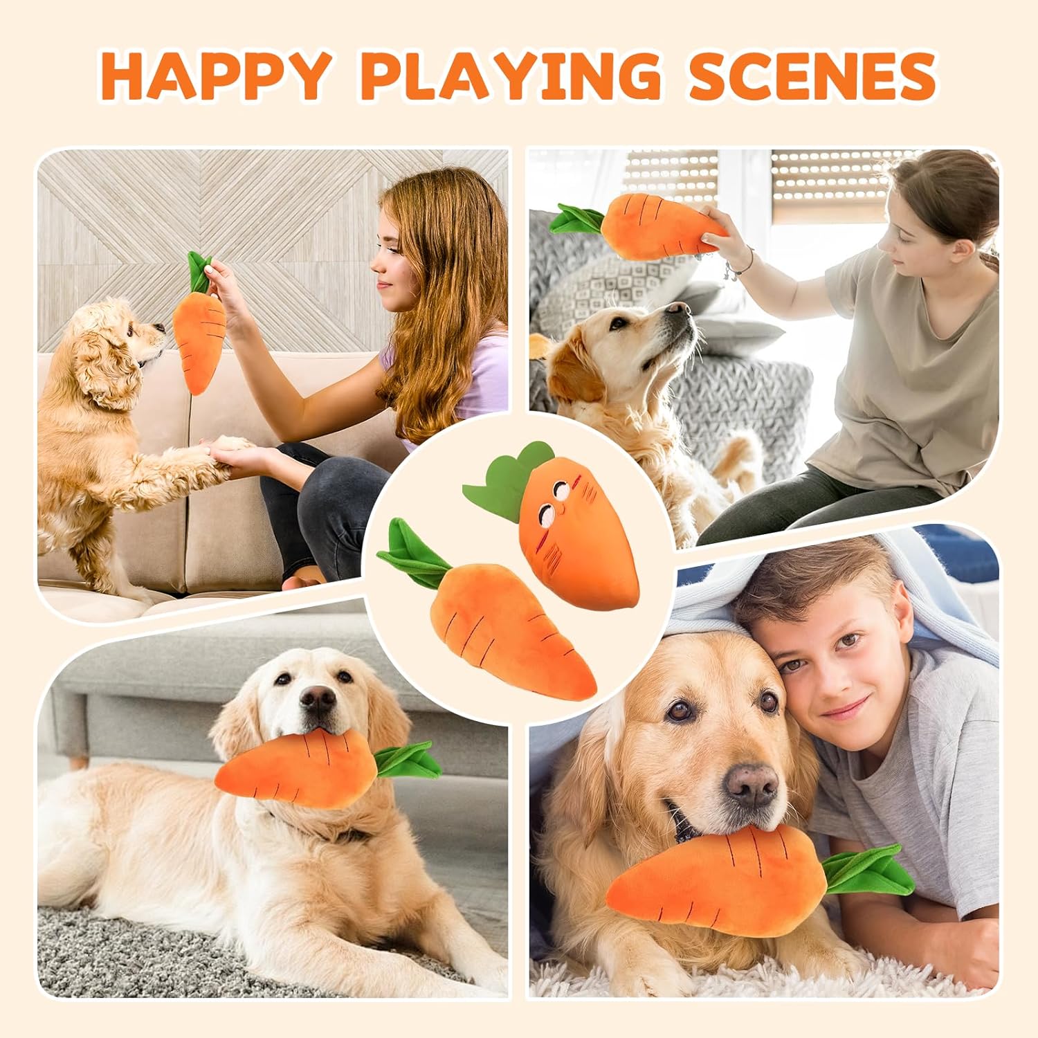 2026 New Dog Toys with Squeaker and Crinkle, Upgrade Indestructible Plush Dog Toy for Aggressive Chewers, Suitable for Large Medium Small Dogs Radish A