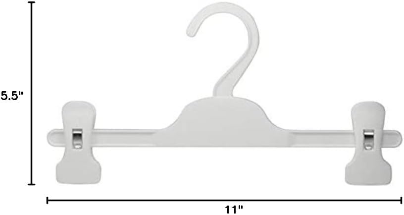 HANGERWORLD Kids Pants Hanger with Adjustable Clips 10 Pack, White - 11inch Perfectly Sized for Baby, Kids, Child and Teens Pants, Skirts, Slacks and Jeans