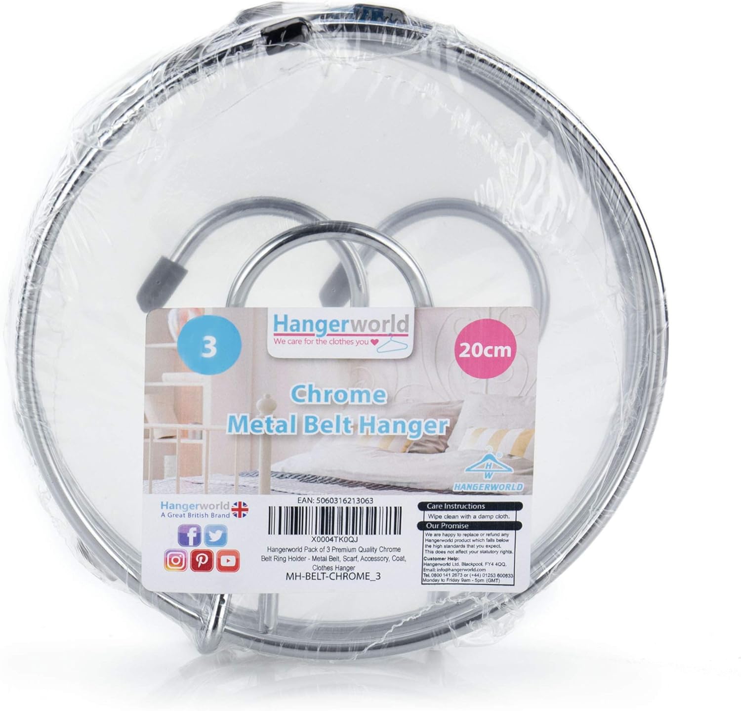 HANGERWORLD Pack of 3 Pack Belt Organizer for Closet Rack Chrome Ring Hanger for Belts Ties Scarves and Accessory Storage