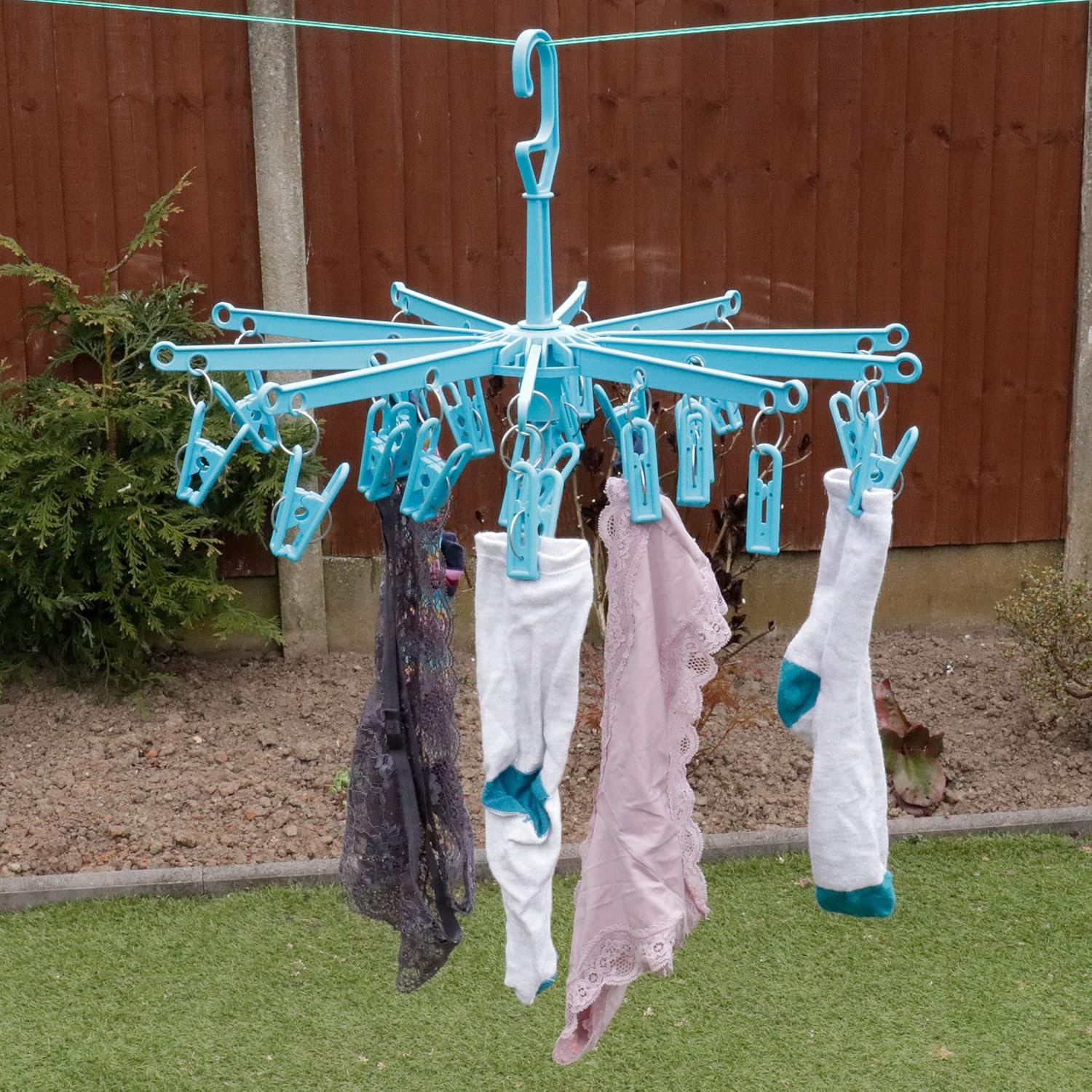 HANGERWORLD 20 Clip Hanging Laundry Drying Rack for Socks, Underwear and Baby Clothes 2 Pack