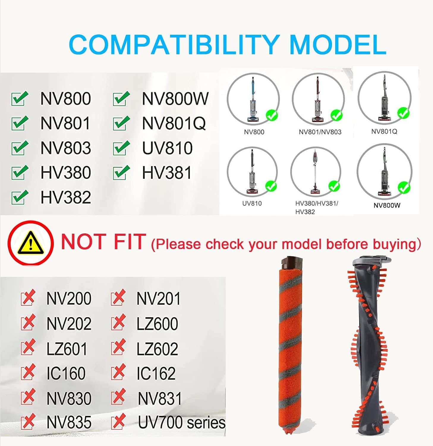 Brush Roll Replacement for Shark DuoClean NV800, NV800W, NV801, NV803, HV380, HV380C, HV380W, HV381, HV381C, HV382, HV382BRN, HV383, HV384Q Vacuum Cleaner Roller Brush