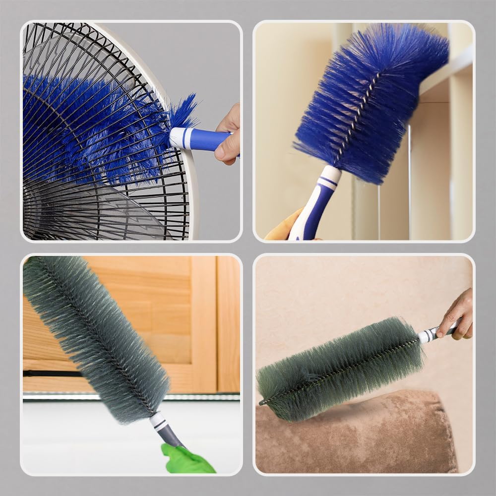 Fan Cleaner Brush, 2025 New Bendable Dusting Brush for Electric and Blind, Reusable Microfiber Dust Collector, Non-disassembly Cleaning Blue