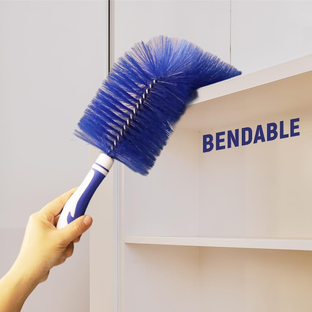 Fan Cleaner Brush, 2025 New Bendable Dusting Brush for Electric and Blind, Reusable Microfiber Dust Collector, Non-disassembly Cleaning Blue