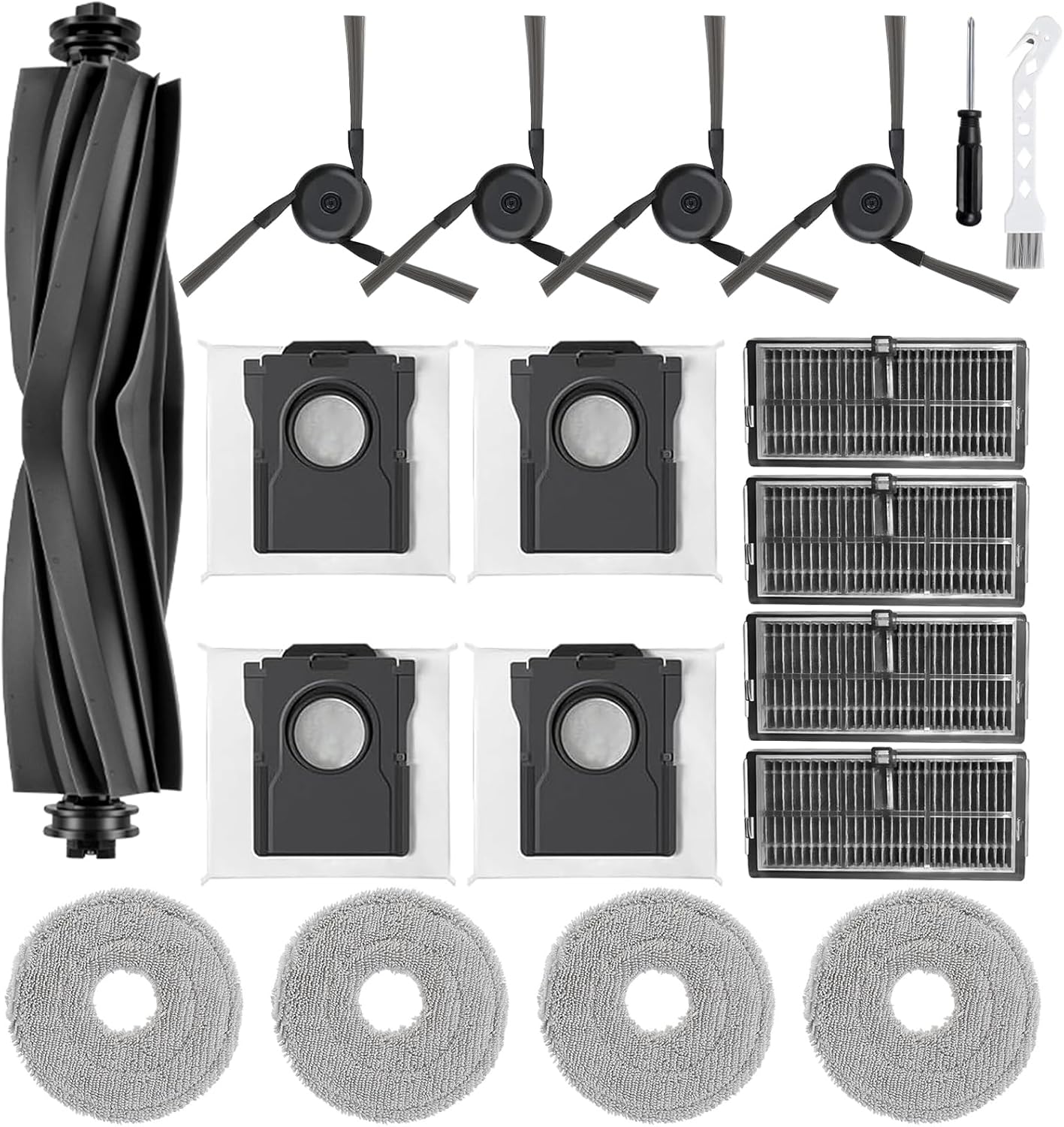 X40 Ultra Accessories Kit for Dreame L40 Ultra,X40 Master& MOVA P10/P50 Pro Ultra Replacement Parts-1 Roller Brushes,4 Mop Pads,4 Dust Bags,4 Filters,4 Side Brushes,1 Clean Tools,1 Screwdriver -19Pack