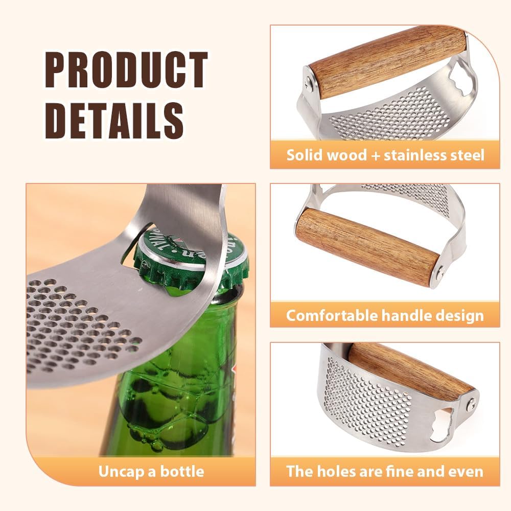 Stainless Steel Garlic Presser, Upgraded Garlic Press Rocker with Peeler and Cleaning Brush, Ergonomic Handle for Cooking Enthusiasts 1 pcs