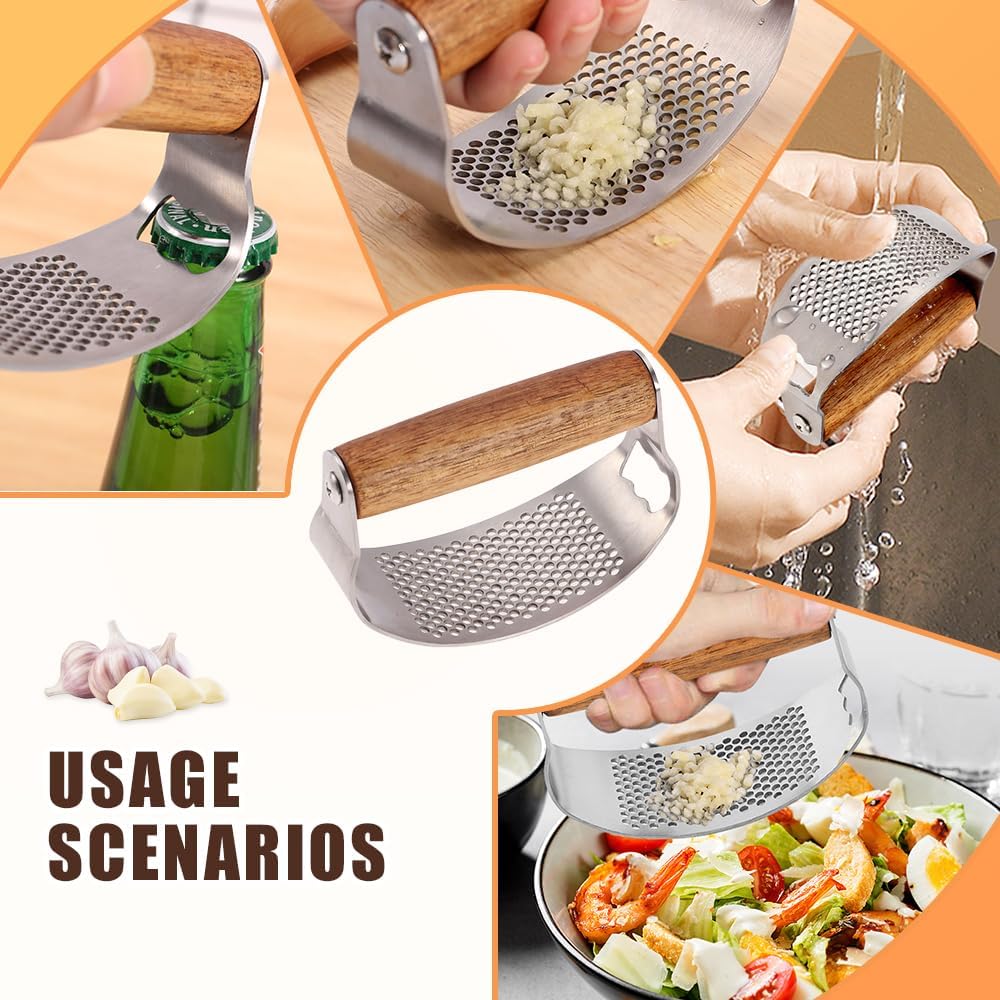 Stainless Steel Garlic Presser, Upgraded Garlic Press Rocker with Peeler and Cleaning Brush, Ergonomic Handle for Cooking Enthusiasts 1 pcs