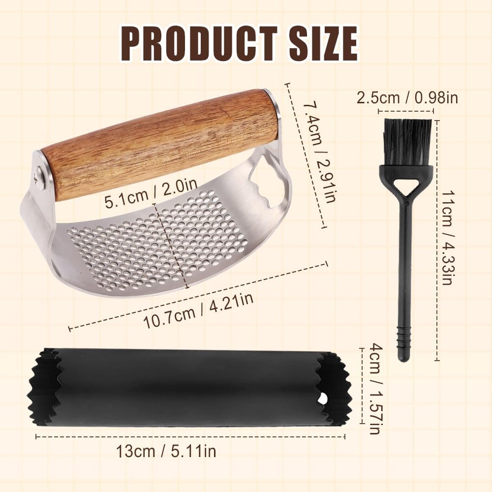 Stainless Steel Garlic Presser, Upgraded Garlic Press Rocker with Peeler and Cleaning Brush, Ergonomic Handle for Cooking Enthusiasts 1 pcs