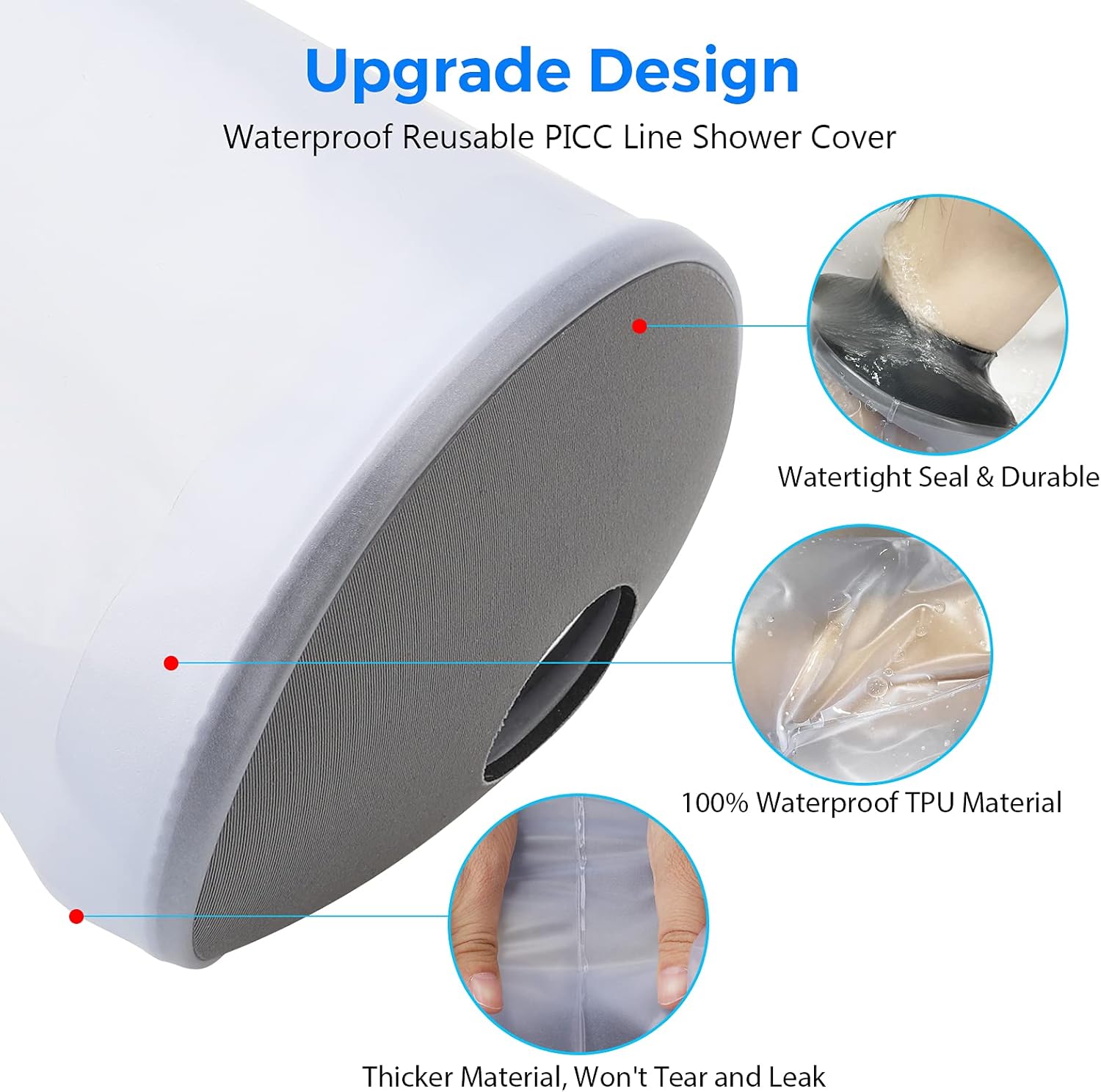 PICC Line Shower Cover, PICC Line Covers for Upper Arm, Reable IV&PICC Line Sleeve Protector for Shower Adult, Waterproof Cast Covers for Arm Elbow Chemotherapy Home Infion Bandage Dressing Wound