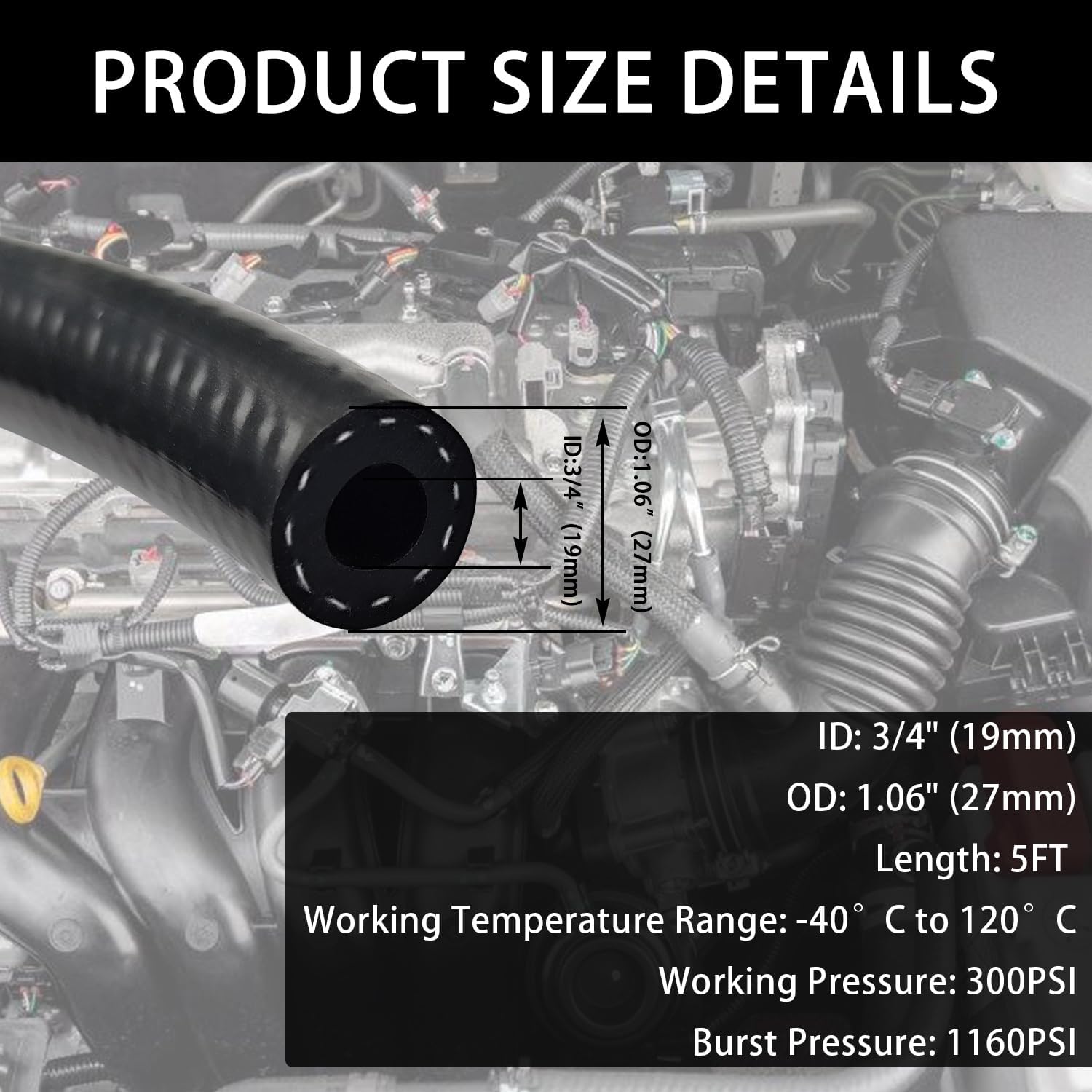 3/4 Inch 19mm ID Fuel Line Hose Ph Lock NBR Rubber Hose Line 300PSI for Automotive Engines Systems 5FT