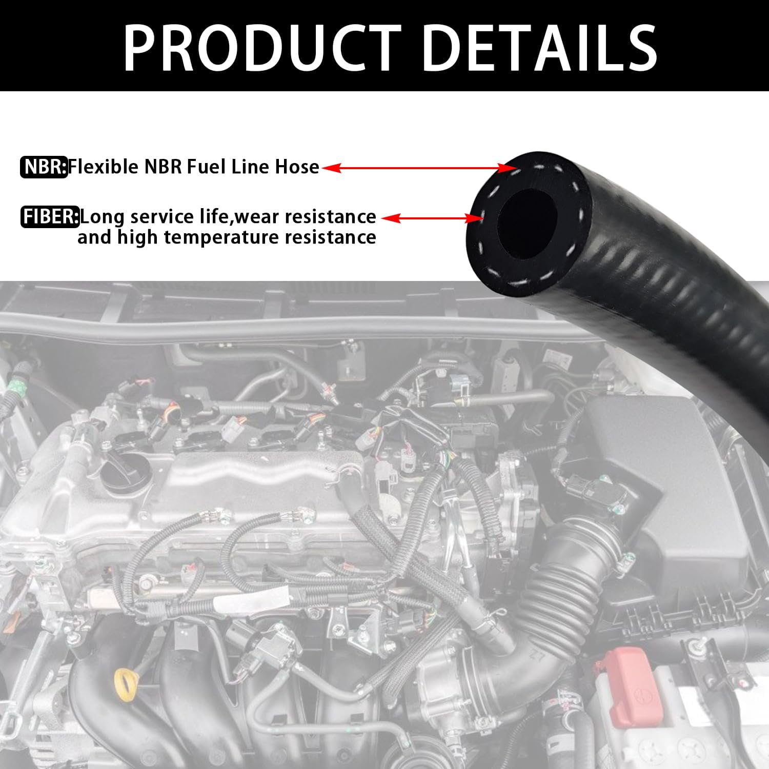3/4 Inch 19mm ID Fuel Line Hose Ph Lock NBR Rubber Hose Line 300PSI for Automotive Engines Systems 5FT