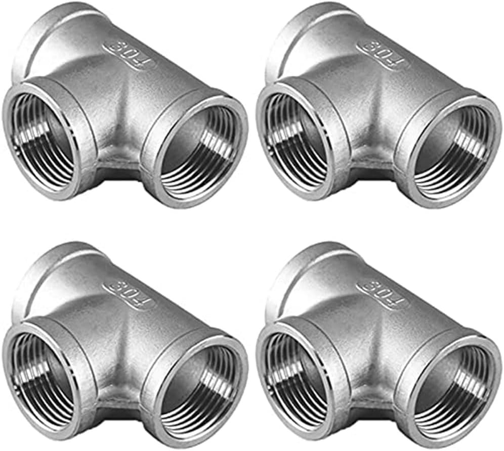 1/8" Female NPT Tee Adapter Cast Pipe Fitting Stainless Steel 3 Way Shape Connector，Pack of 4