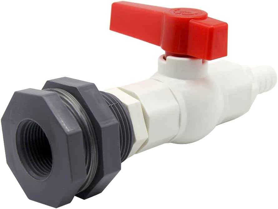 Rain Barrel Spigot PVC Bulkhead Fitting with Ball Valve and 5/8" 16mm Hose Barb Fitting for Rain Barrel Water Tanks Aquariums Tubs Pools Garden For 16mm ID Hose , Set of 2