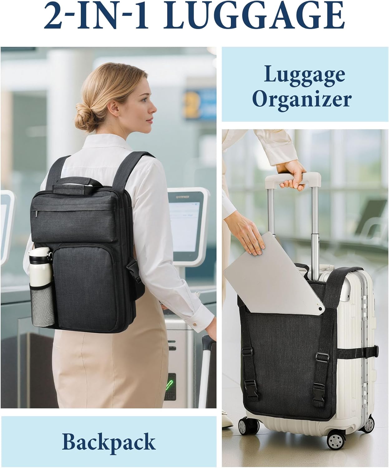 Over Luggage Organizer for Suitcase, Luggage Harness with Cup Holder, Portable Travel Backpack with Adjtable Straps, Hanging Suitcase Organizer for 16" Laptop, Passport