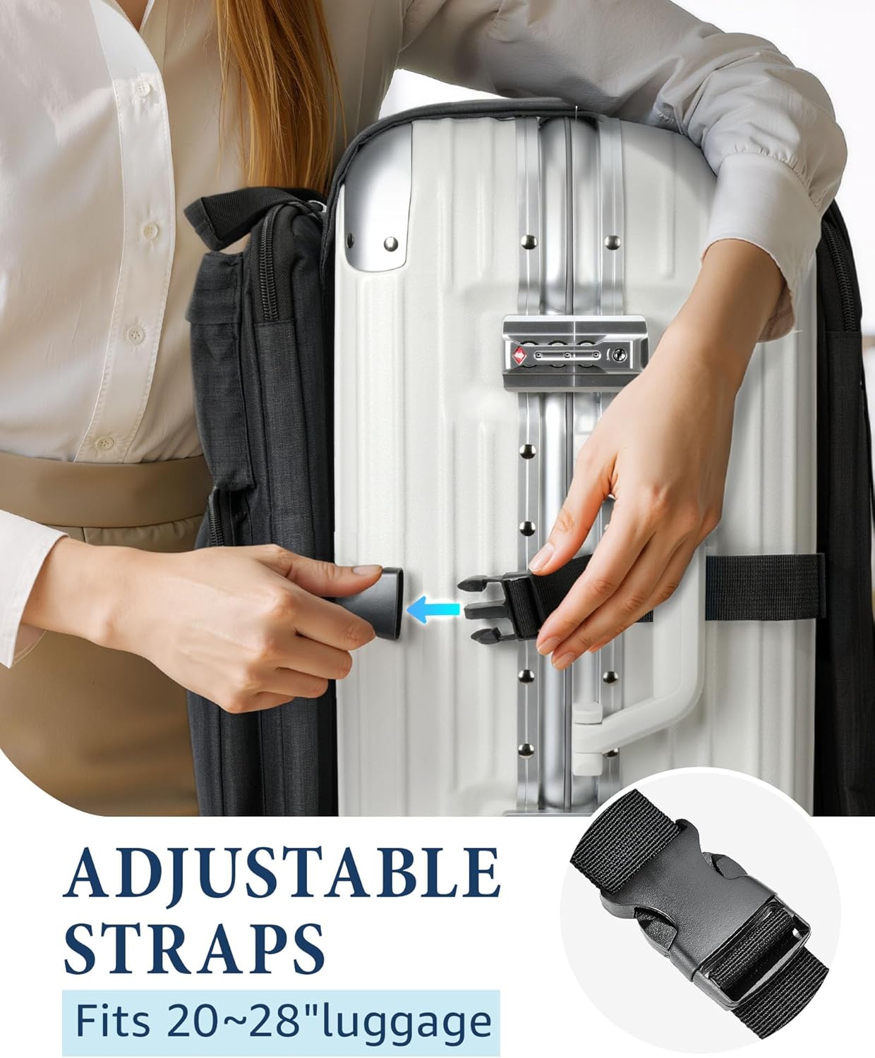 Over Luggage Organizer for Suitcase, Luggage Harness with Cup Holder, Portable Travel Backpack with Adjtable Straps, Hanging Suitcase Organizer for 16" Laptop, Passport