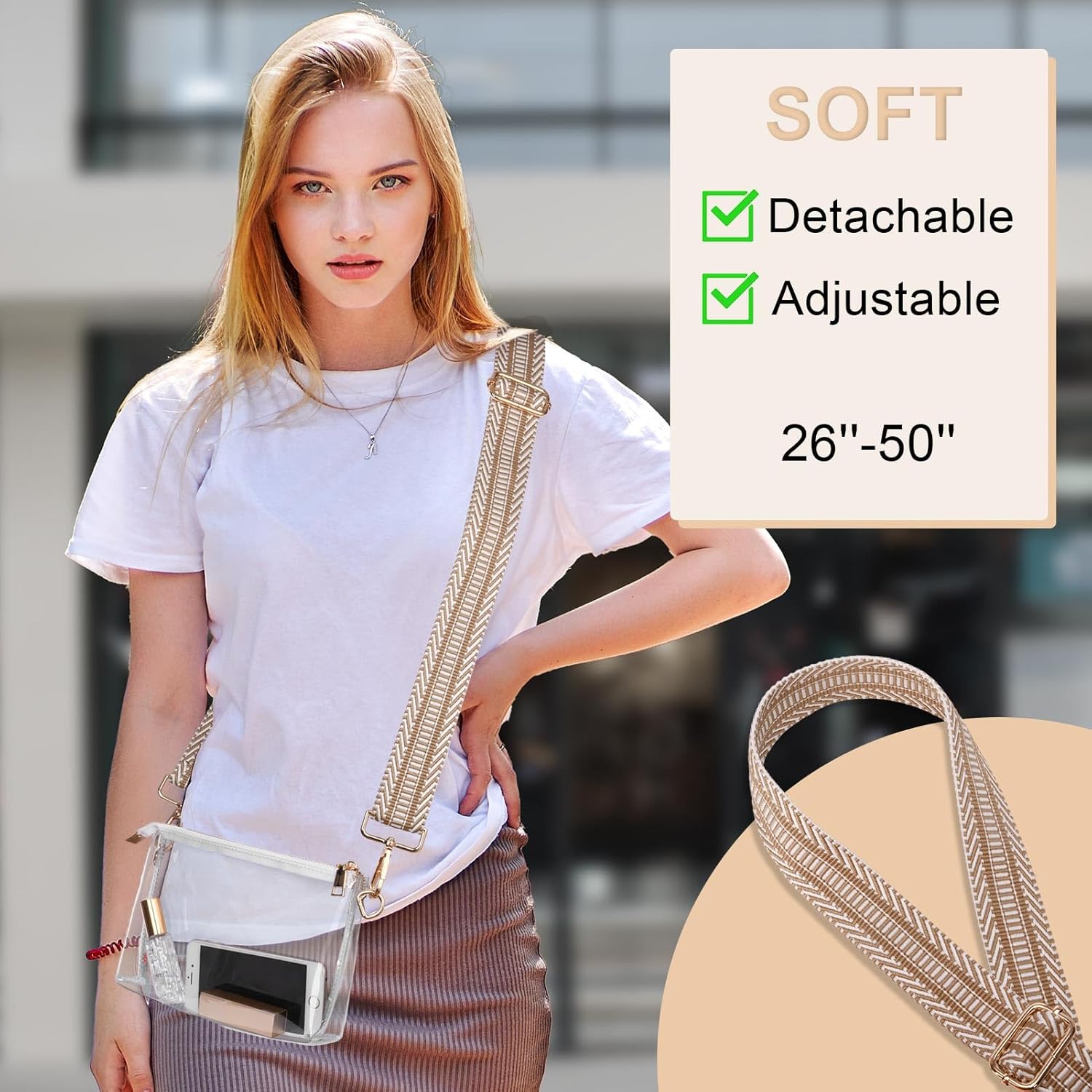 Clear Purse for Women - Stadium Approved + Clear Bag for Events with Zipper, Crossbody Bag for Concerts