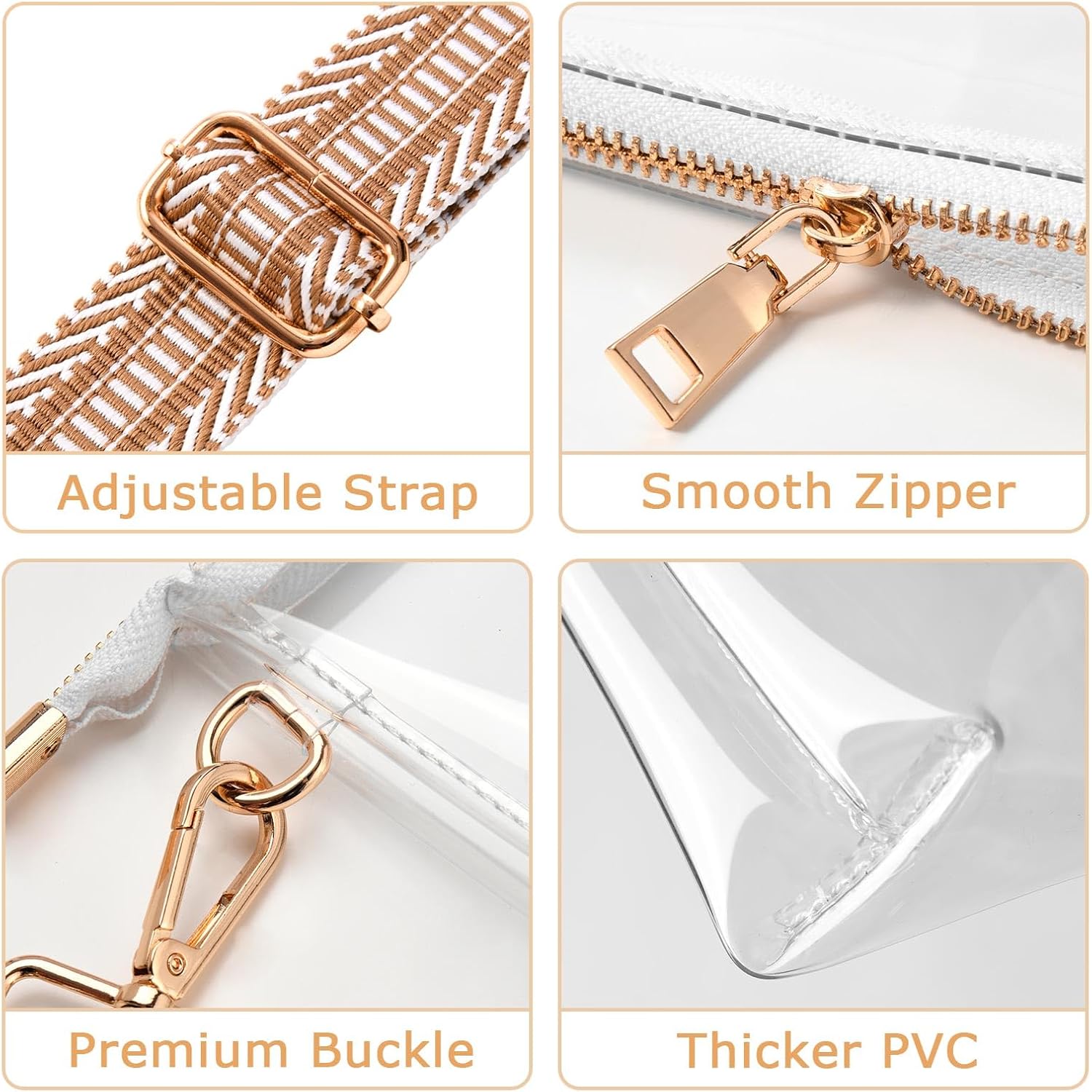 Clear Purse for Women - Stadium Approved + Clear Bag for Events with Zipper, Crossbody Bag for Concerts