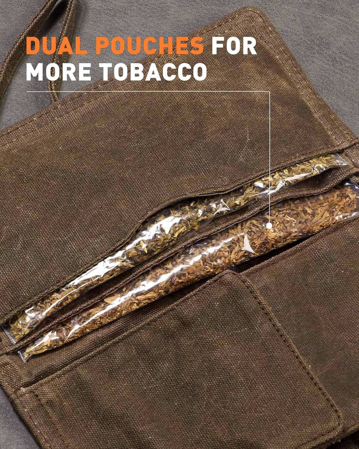 Waxed Canvas Tobacco Pouch for 2 Pipes, Smoking Tobacco Pipe Pouch with Foldable Stand, Smoking Case Bag Accessories Storage Organizer for Travel, Daily e & Gift Pipes Not Included