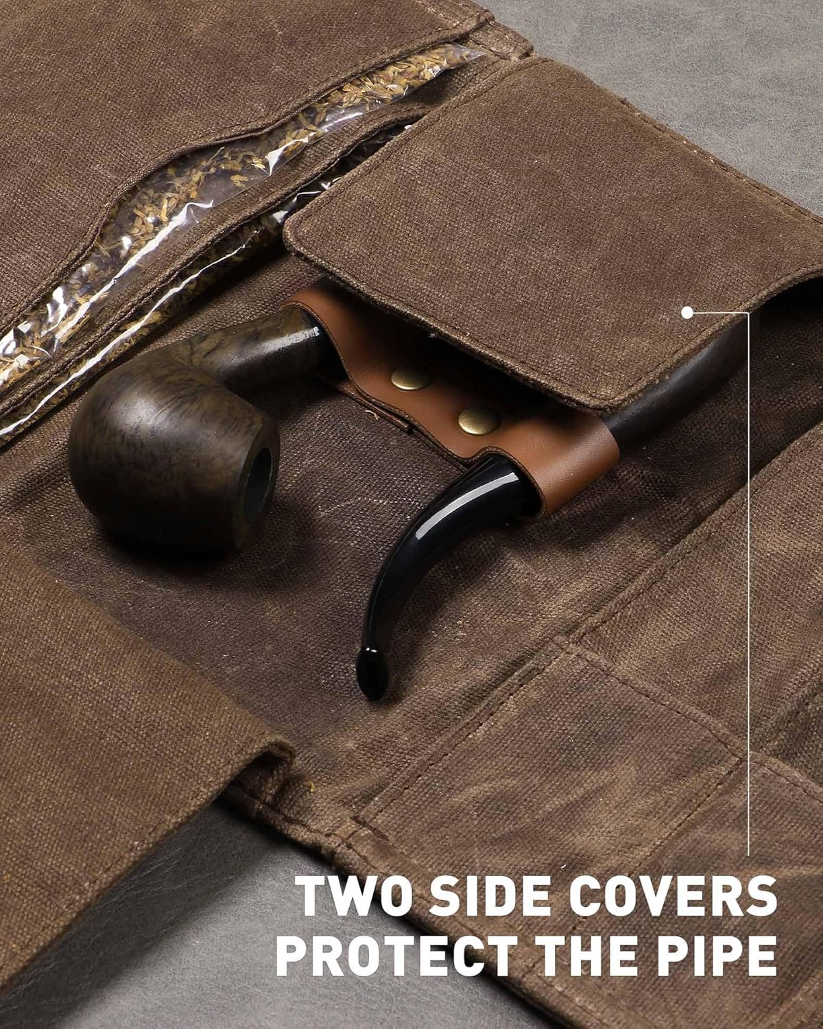 Waxed Canvas Tobacco Pouch for 2 Pipes, Smoking Tobacco Pipe Pouch with Foldable Stand, Smoking Case Bag Accessories Storage Organizer for Travel, Daily e & Gift Pipes Not Included