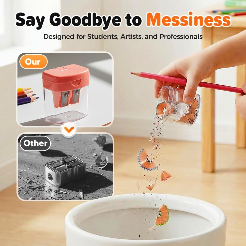 4 Pcs Pencil Sharpeners with Lid, Dual Holes Handheld Pencil Sharpener, Compatible with Standard and Jumbo Pencils, Compact Cute Sharpener for School, Home and Office Set