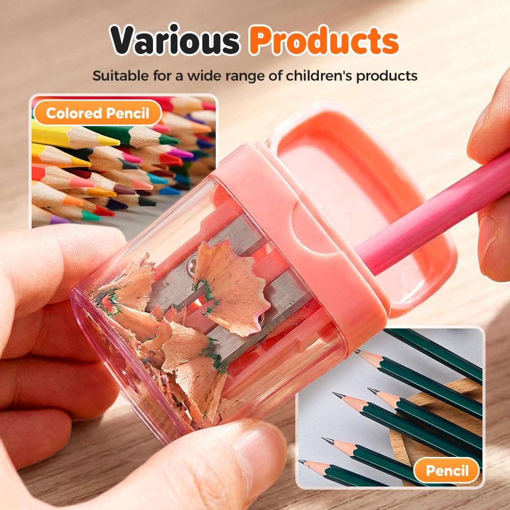 4 Pcs Pencil Sharpeners with Lid, Dual Holes Handheld Pencil Sharpener, Compatible with Standard and Jumbo Pencils, Compact Cute Sharpener for School, Home and Office Set
