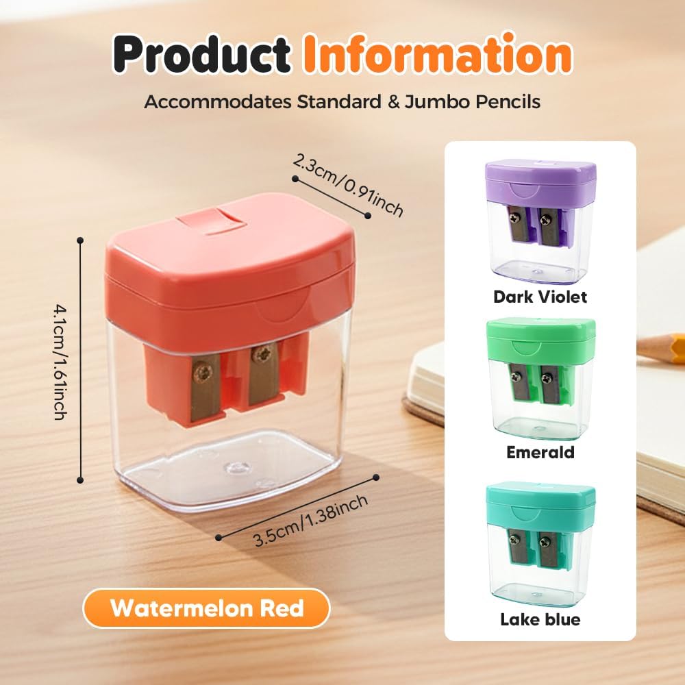 4 Pcs Pencil Sharpeners with Lid, Dual Holes Handheld Pencil Sharpener, Compatible with Standard and Jumbo Pencils, Compact Cute Sharpener for School, Home and Office Set