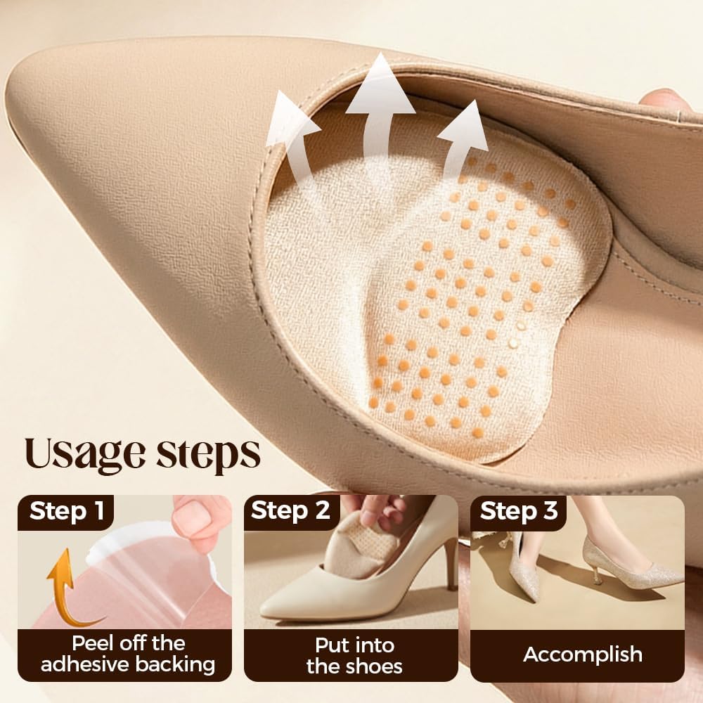 Metatarsal Pads for Women, 2026 Upgraded Ball of Foot Chions, Shoe Inserts with Non-Slip Design, One Size Fits All Breathable Comfort Insoles for High Heels, Sneakers, Sandals Khaki, 3 Pairs
