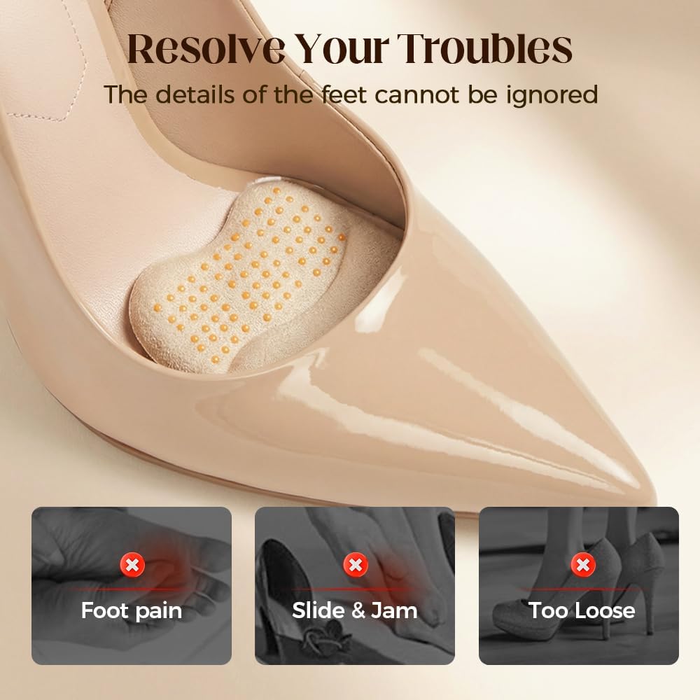 Metatarsal Pads for Women, 2026 Upgraded Ball of Foot Chions, Shoe Inserts with Non-Slip Design, One Size Fits All Breathable Comfort Insoles for High Heels, Sneakers, Sandals Khaki, 3 Pairs
