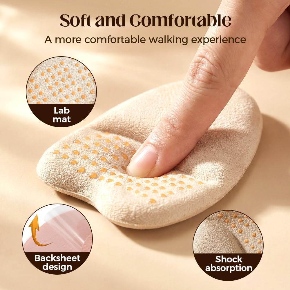 Metatarsal Pads for Women, 2026 Upgraded Ball of Foot Chions, Shoe Inserts with Non-Slip Design, One Size Fits All Breathable Comfort Insoles for High Heels, Sneakers, Sandals Khaki, 3 Pairs