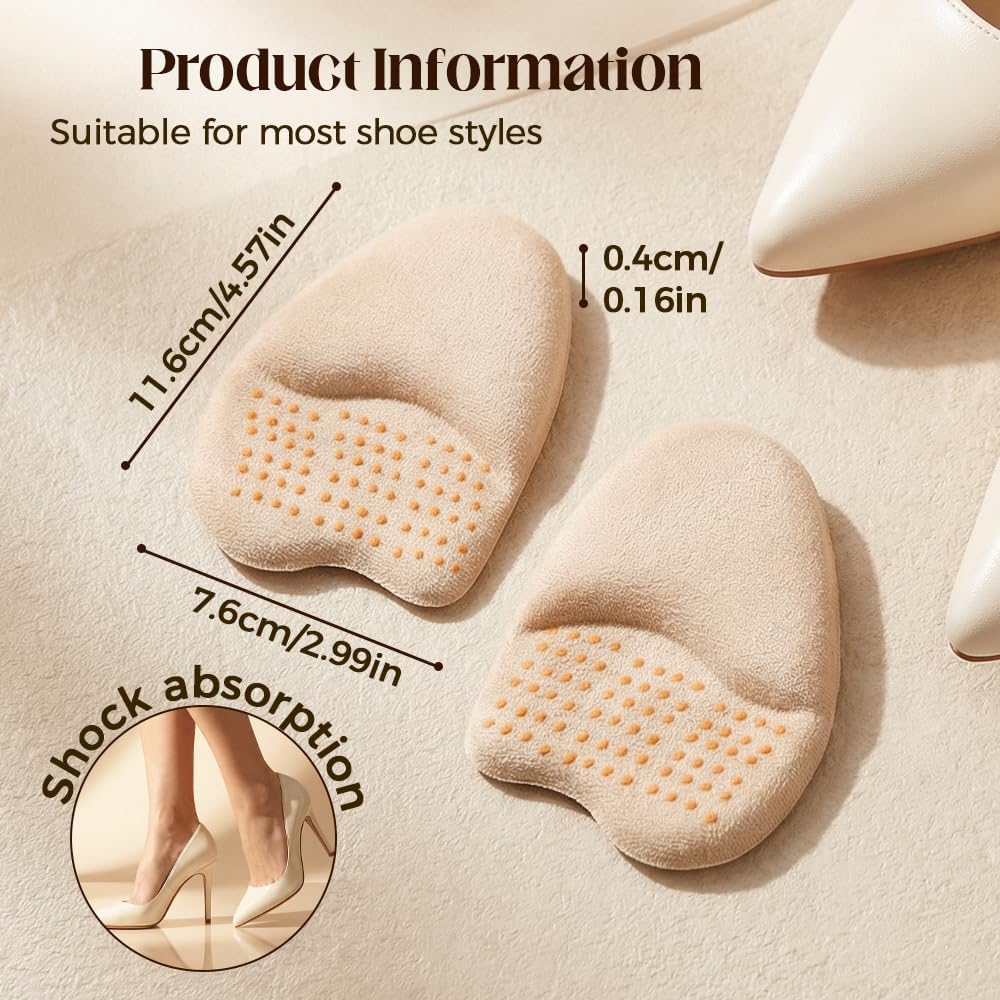 Metatarsal Pads for Women, 2026 Upgraded Ball of Foot Chions, Shoe Inserts with Non-Slip Design, One Size Fits All Breathable Comfort Insoles for High Heels, Sneakers, Sandals Khaki, 3 Pairs