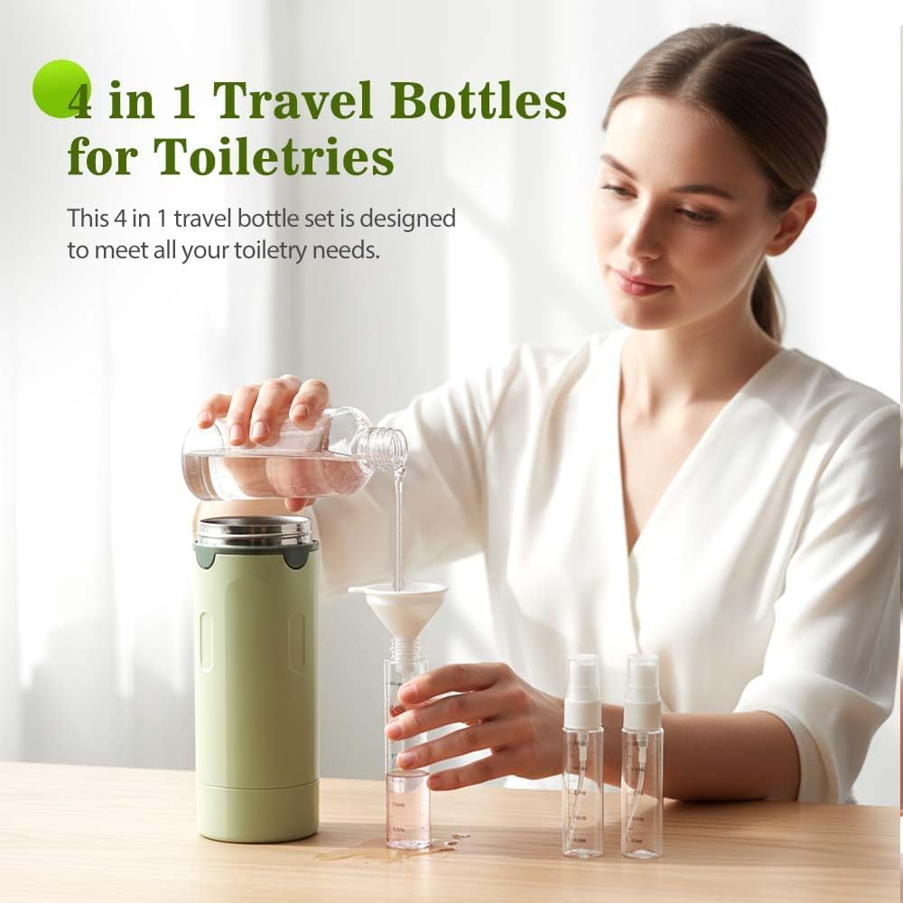 4 in 1 Travel Perfume Bottle Refillable, 4 Pack 30ML Travel Bottles for Toiletries, Leak-Proof & Portable Travel Dispensers Containers for Shampoo, Lotion Green