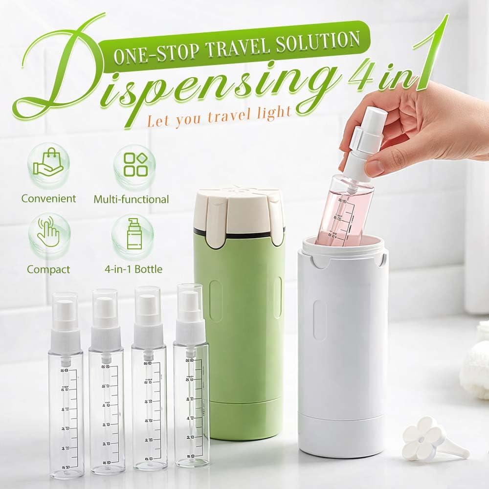 4 in 1 Travel Perfume Bottle Refillable, 4 Pack 30ML Travel Bottles for Toiletries, Leak-Proof & Portable Travel Dispensers Containers for Shampoo, Lotion Green