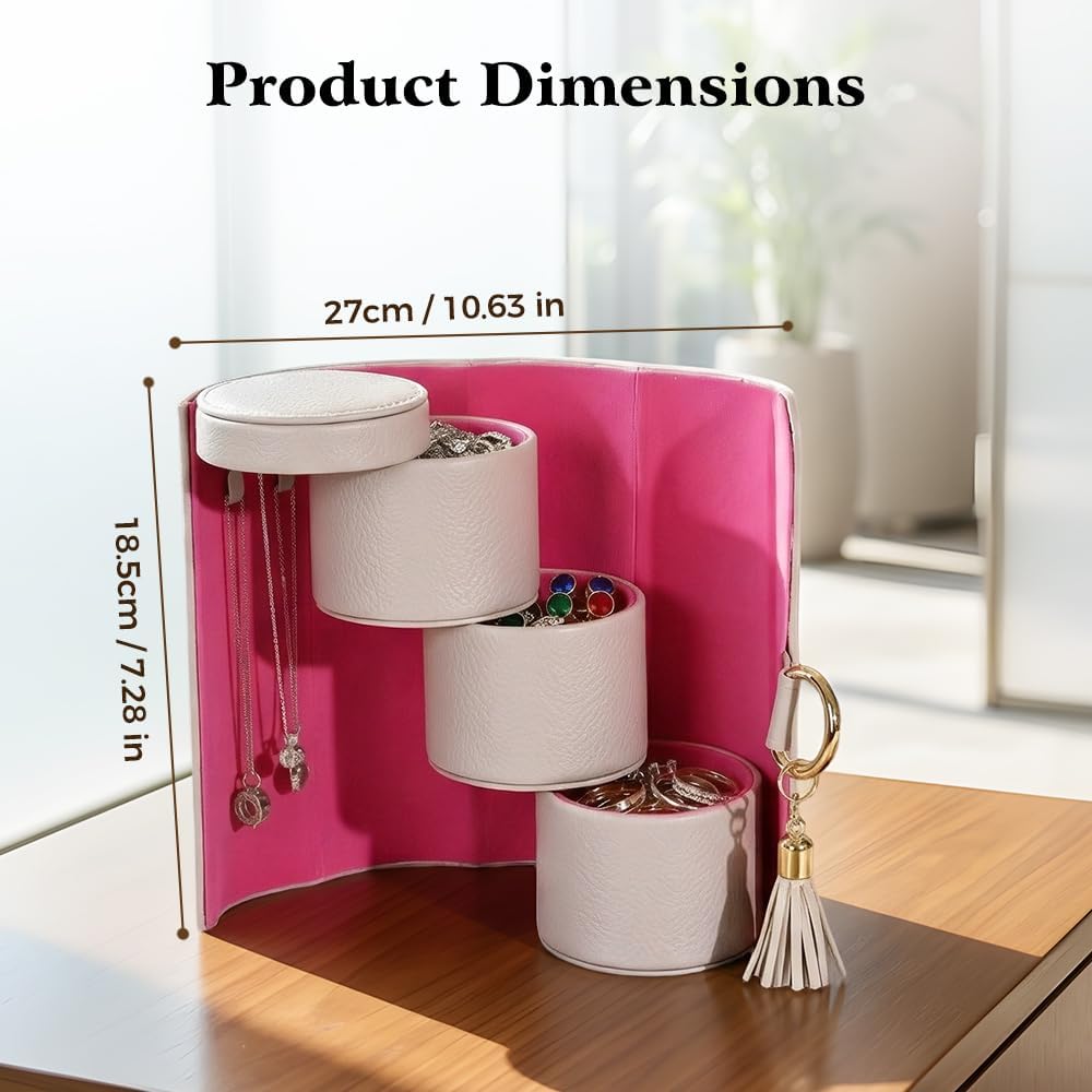 Travel Jewelry Case, 3-Layer Rotating Jewelry Organizer with Secure Snaps, Portable PU Leather Jewelry Storage Box for Necklaces Earrings Rings, Gift-Ready Design for Daily e & Travel Dark Green
