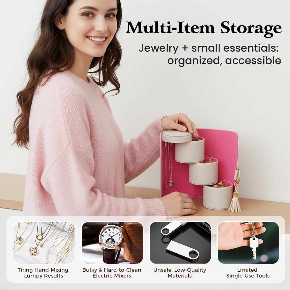 Travel Jewelry Case, 3-Layer Rotating Jewelry Organizer with Secure Snaps, Portable PU Leather Jewelry Storage Box for Necklaces Earrings Rings, Gift-Ready Design for Daily e & Travel Dark Green