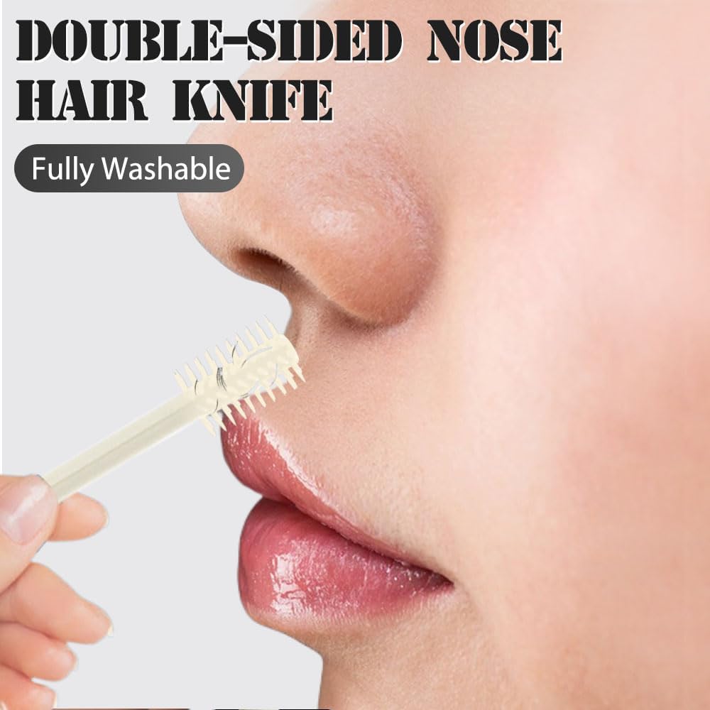 Nasal Hair Cutter, 2025 Double-Sided Nose Hairs Removal, Manual 360° Rotating Nostril Hair Removal Tool, Manual Nose Hairs Cutter, Nasal Hair Trimmer with Ear Picker for Women Men Beige, 3PCS