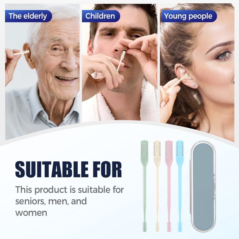 Nasal Hair Cutter, 2025 Double-Sided Nose Hairs Removal, Manual 360° Rotating Nostril Hair Removal Tool, Manual Nose Hairs Cutter, Nasal Hair Trimmer with Ear Picker for Women Men Beige, 3PCS