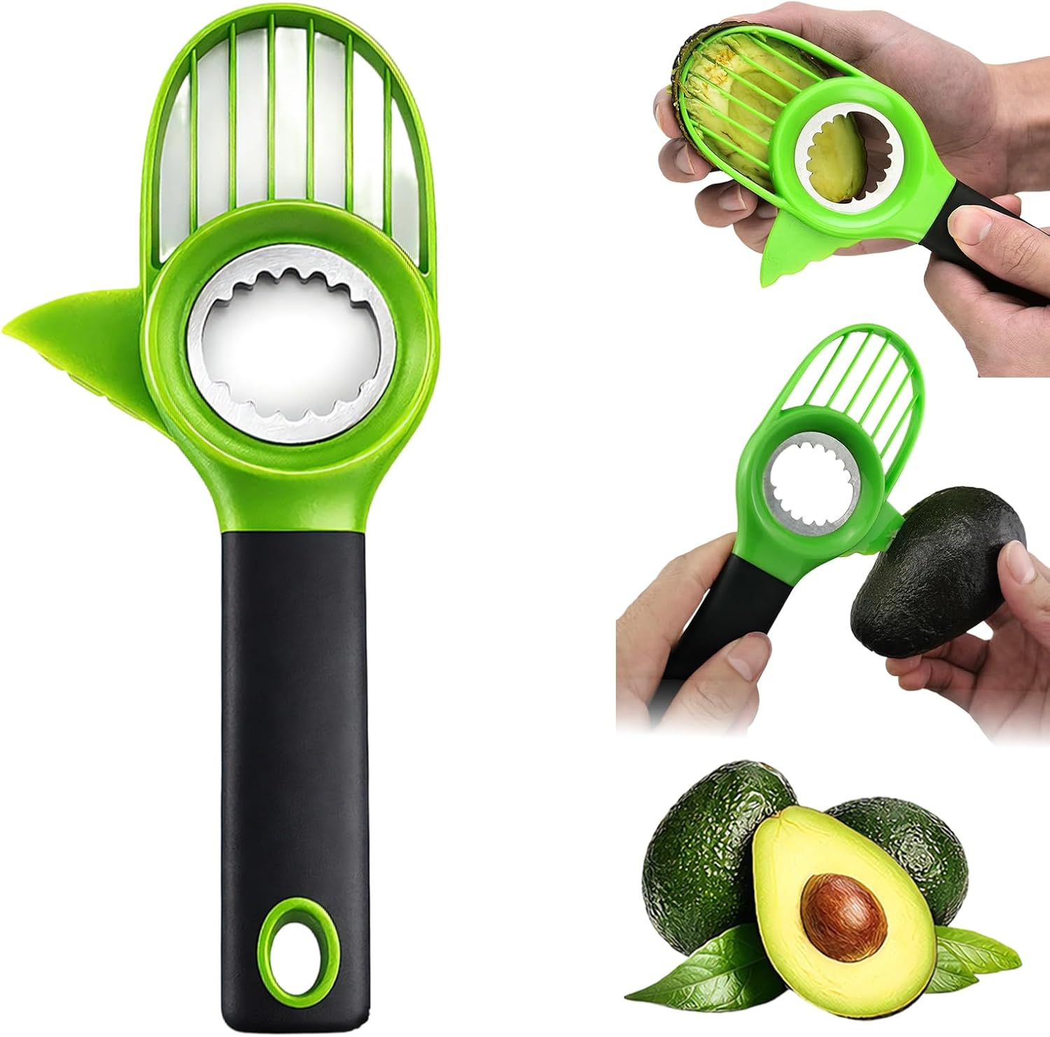 3-in-1 Avocado Slicer Tool, Multi-Function Splitter Pitter Cutter, Silicone Comfort-Grip Handle Avocado Peeler for Kitchen 1PC