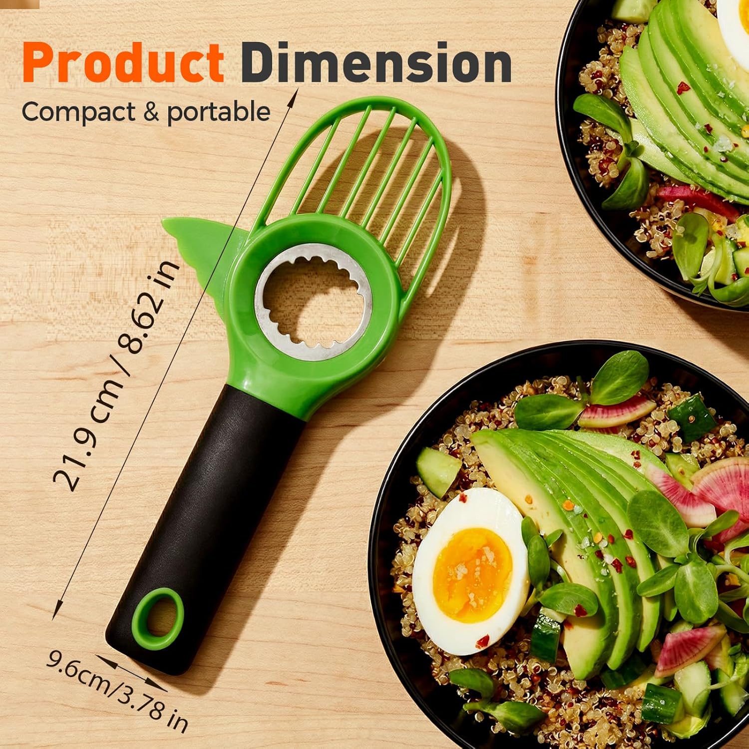 3-in-1 Avocado Slicer Tool, Multi-Function Splitter Pitter Cutter, Silicone Comfort-Grip Handle Avocado Peeler for Kitchen 1PC