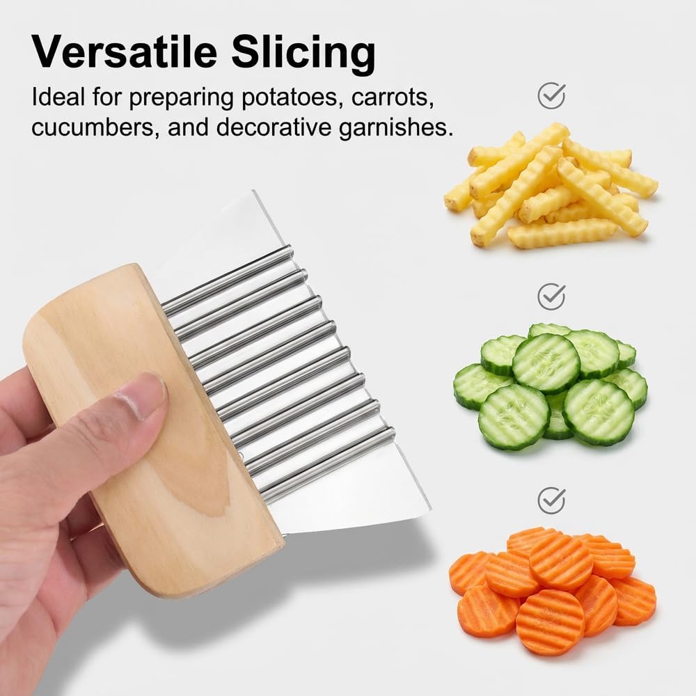 Large Crinkle Cutter French Fry Cutter, Stainless Steel Wavy Slicer with Comfortable Handle, 2026 New Wavy Chopper for Potatoes, Carrots, Vegetables & Fruits 1PC