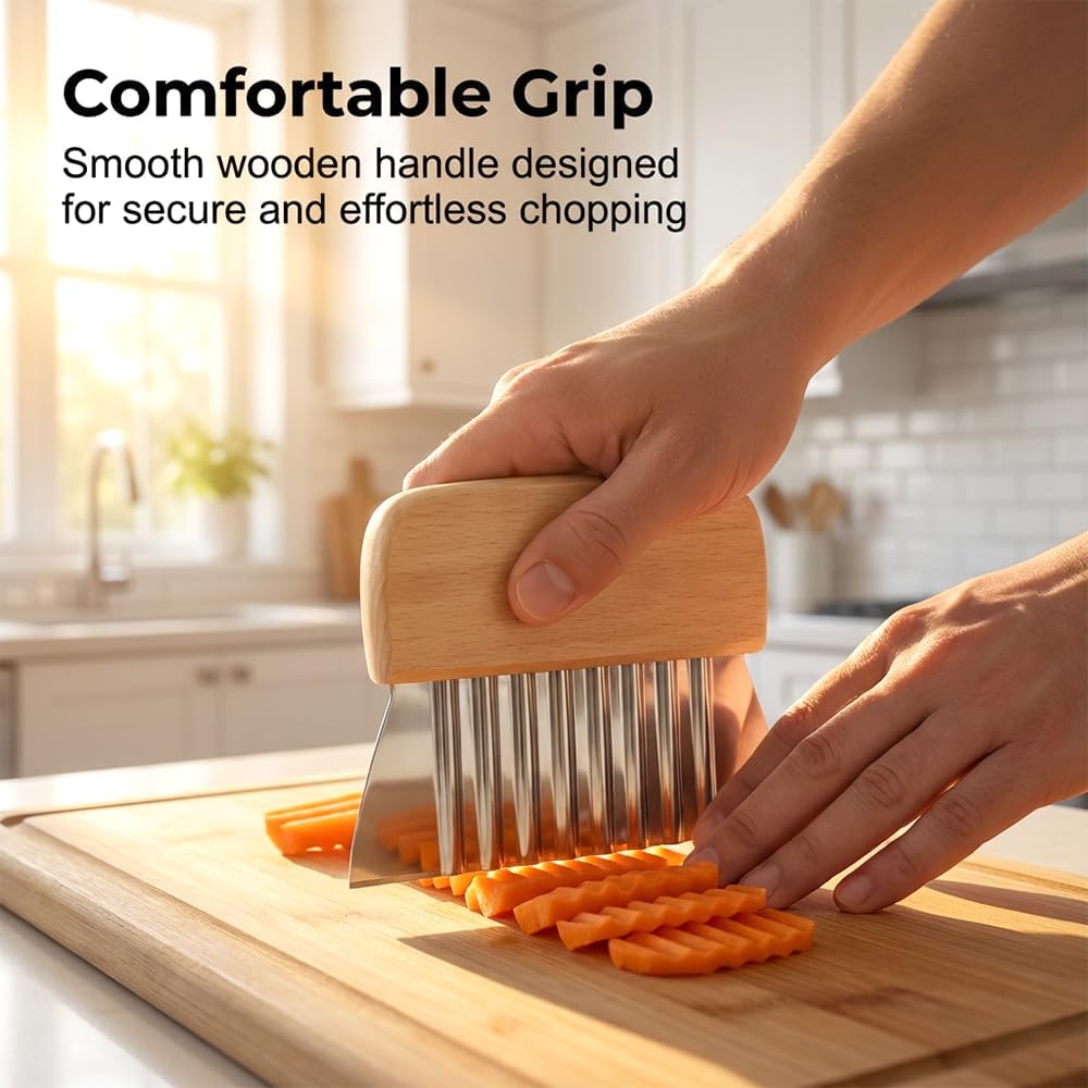 Large Crinkle Cutter French Fry Cutter, Stainless Steel Wavy Slicer with Comfortable Handle, 2026 New Wavy Chopper for Potatoes, Carrots, Vegetables & Fruits 1PC